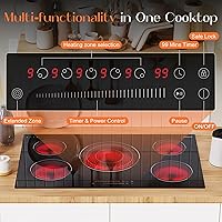 Vista 5 de Placa de cocina eléctrica de 36 pulgadas, cocina eléctrica de 5 quemadores incorporada, 9200 W, 9 niveles de potencia, estufa eléctrica