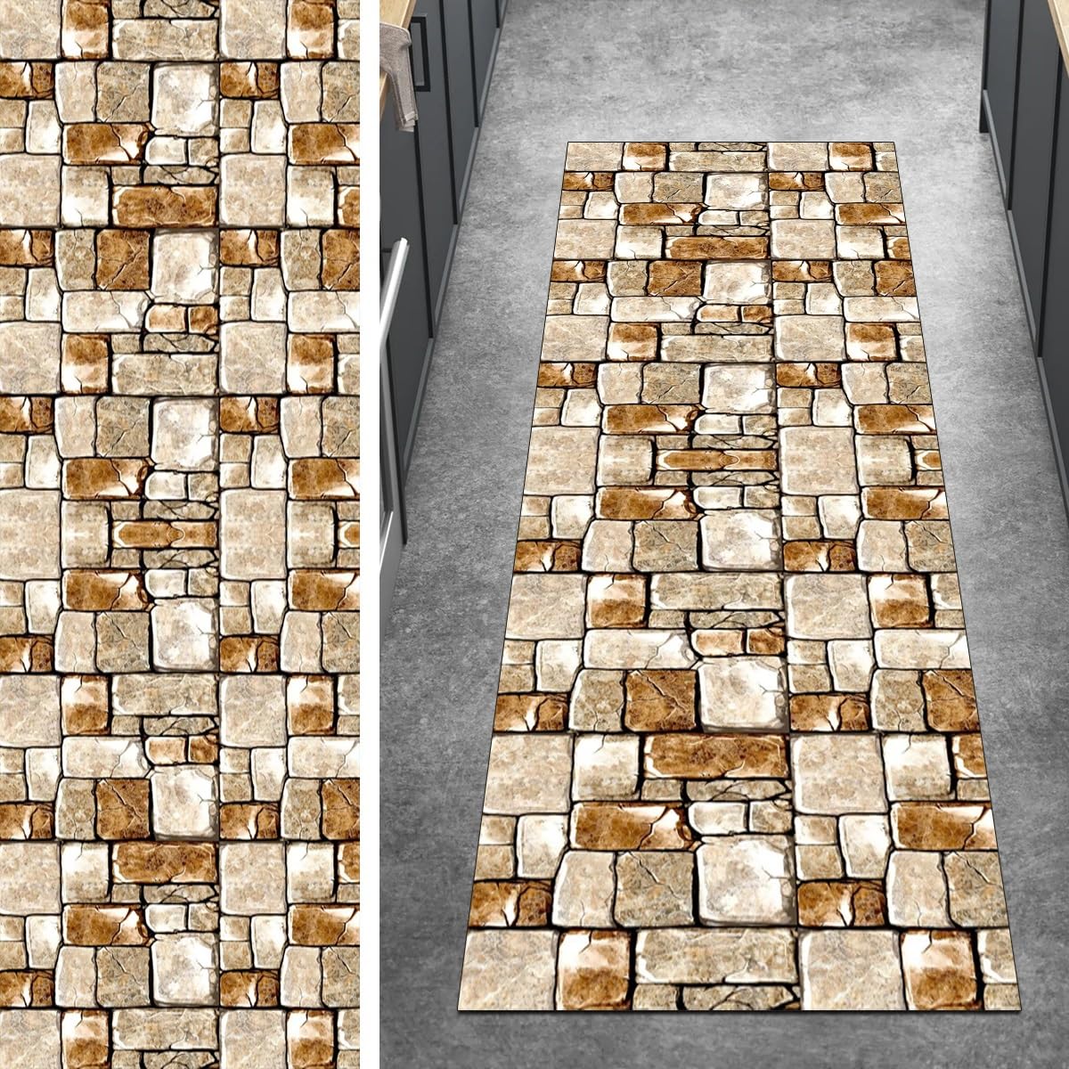 Tapis de couloir antidérapant beige long de 450cm pour cuisine et chambre