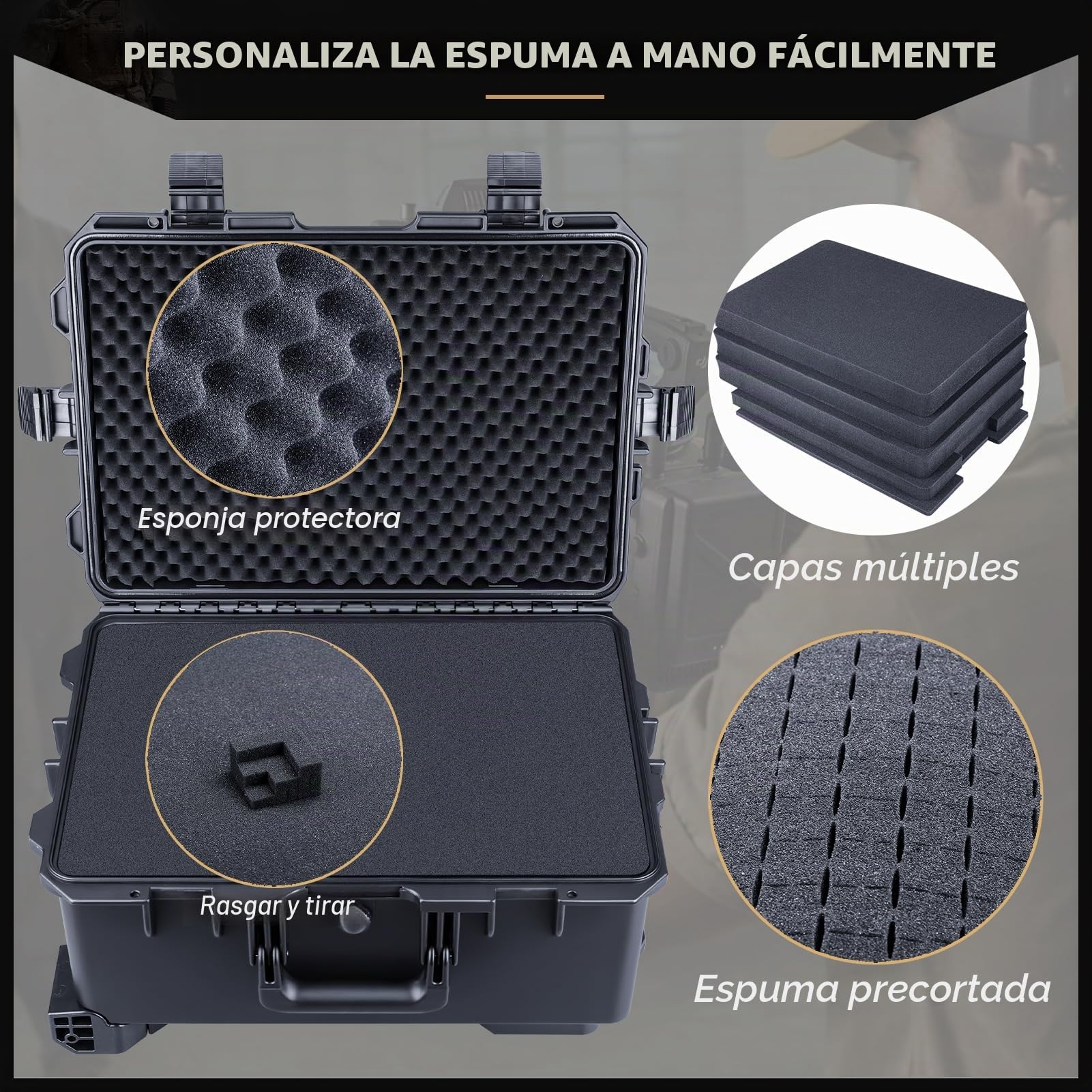 Lykus Maletín/Maleta/Estuche/Case Impermeable con Rueda y Espuma Personalizable, Adecuado para cámaras, Lentes, Equipos electrónicos y más