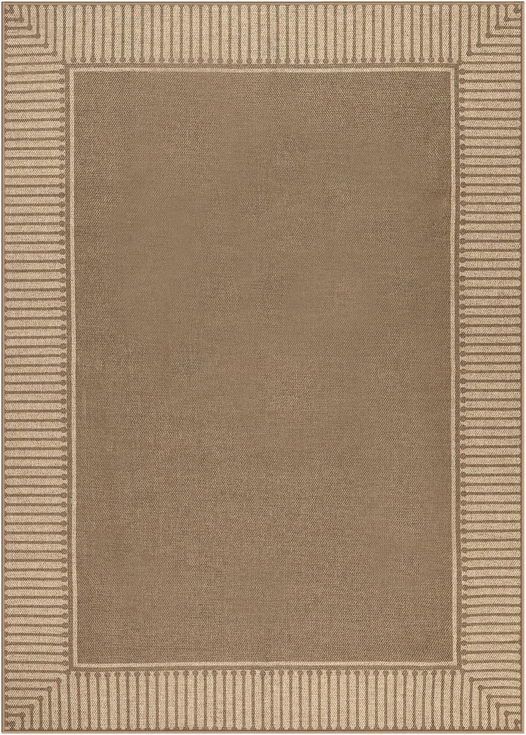 Moynesa Brown Striped Border Easy Jute Outdoor Indoor 5x7 Area Rugs for Living Room, Washable Non Slip Rug for Backyard Patio Balcony Dining Room Bedroom, Farmhouse Carpet for Fall Winter Decor