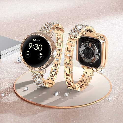 Miniatura 6 de Bling Bands Compatible con Google Pixel Watch 2 bandas para mujer  Brazalete de metal con diamantes de imitación de joyería de acero inoxidable (oro