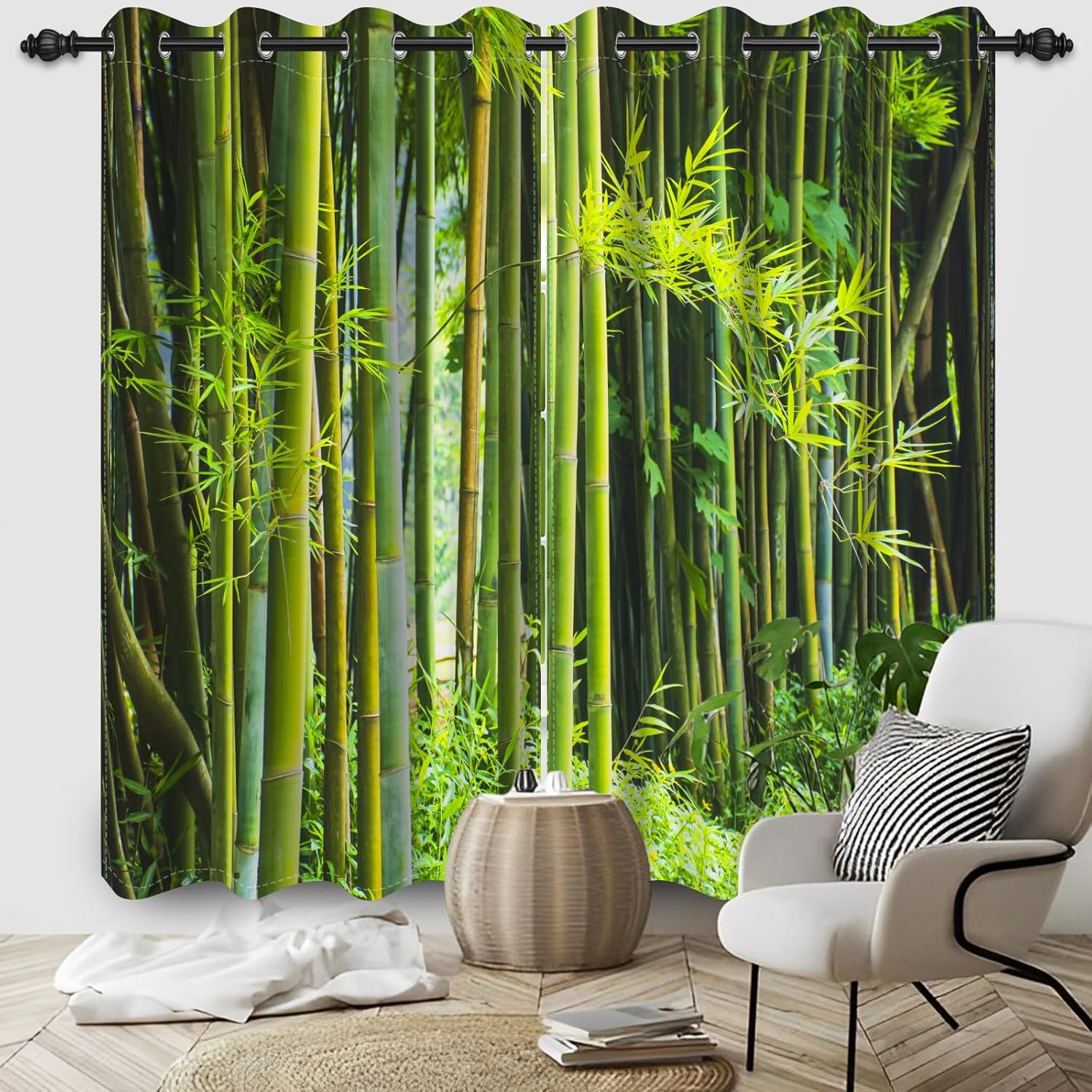 Bamboo Forest Window Curtains Tropical Jungle Bamboo Trees Spring Nature Scenery or Living Room Bedroom Kitchen Decor Window Drapes Fabric 52x84 Inch 2 Panel Set