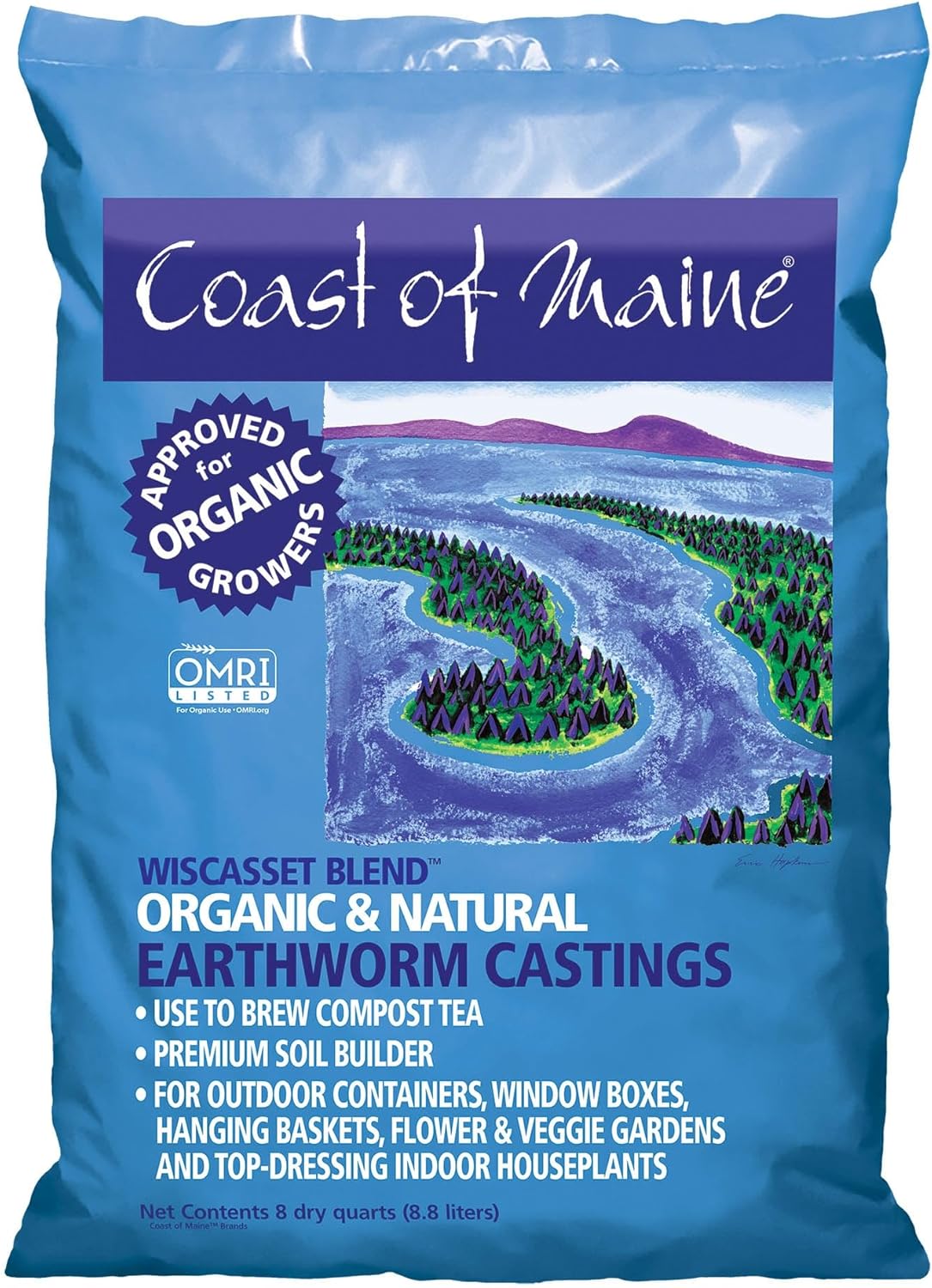 Coast of Maine Wiscasset Blend, 8qt (Pack of 6) Organic and Natural Earthworm Castings, Premium Soil Builder, to Brew Compost Tea