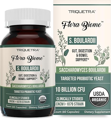 Organic Saccharomyces Boulardii - 10 mil millones de UFC - Clinicamente validado cepa probiótica CNCM I-1079 - Apoyo intestinal, digestión y