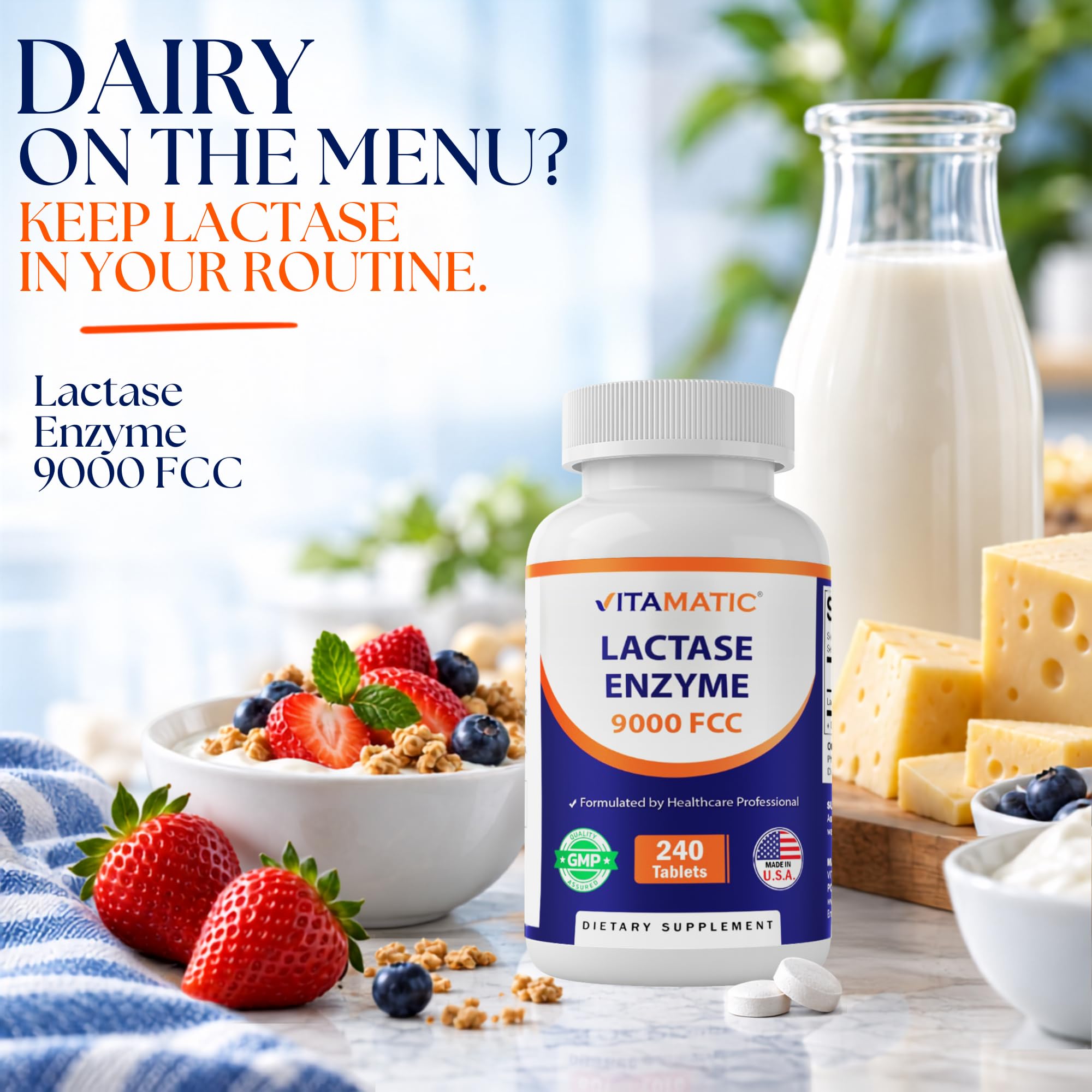 Vitamatic Lactase Enzyme 9000 FCC 240 Tablets - Lactose Intolerance Relief Caplets- 2 Pack — Amazon image 3