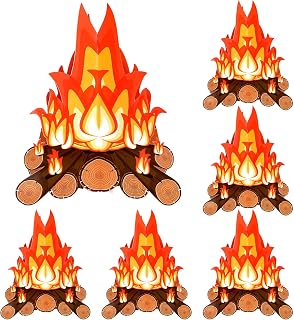 Boao 6 Sets Cardboard Fake Fire 13" x 13" 3D Campfire Centerpiece Artificial Flames Paper Fire Torch for Camping Bachelorette Thanksgiving Party Decoration Supplies
