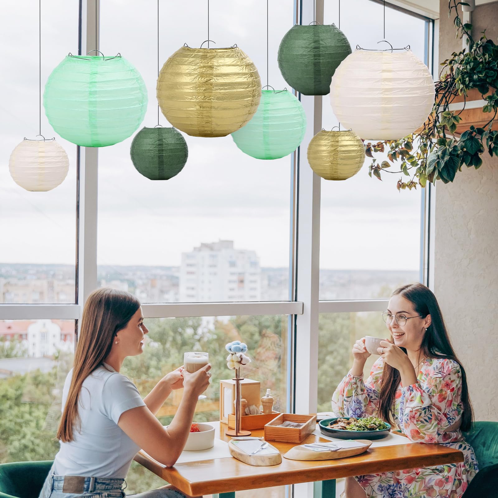 AOBKIAT Sage Green Party Decorations,12PCS Paper Lanterns