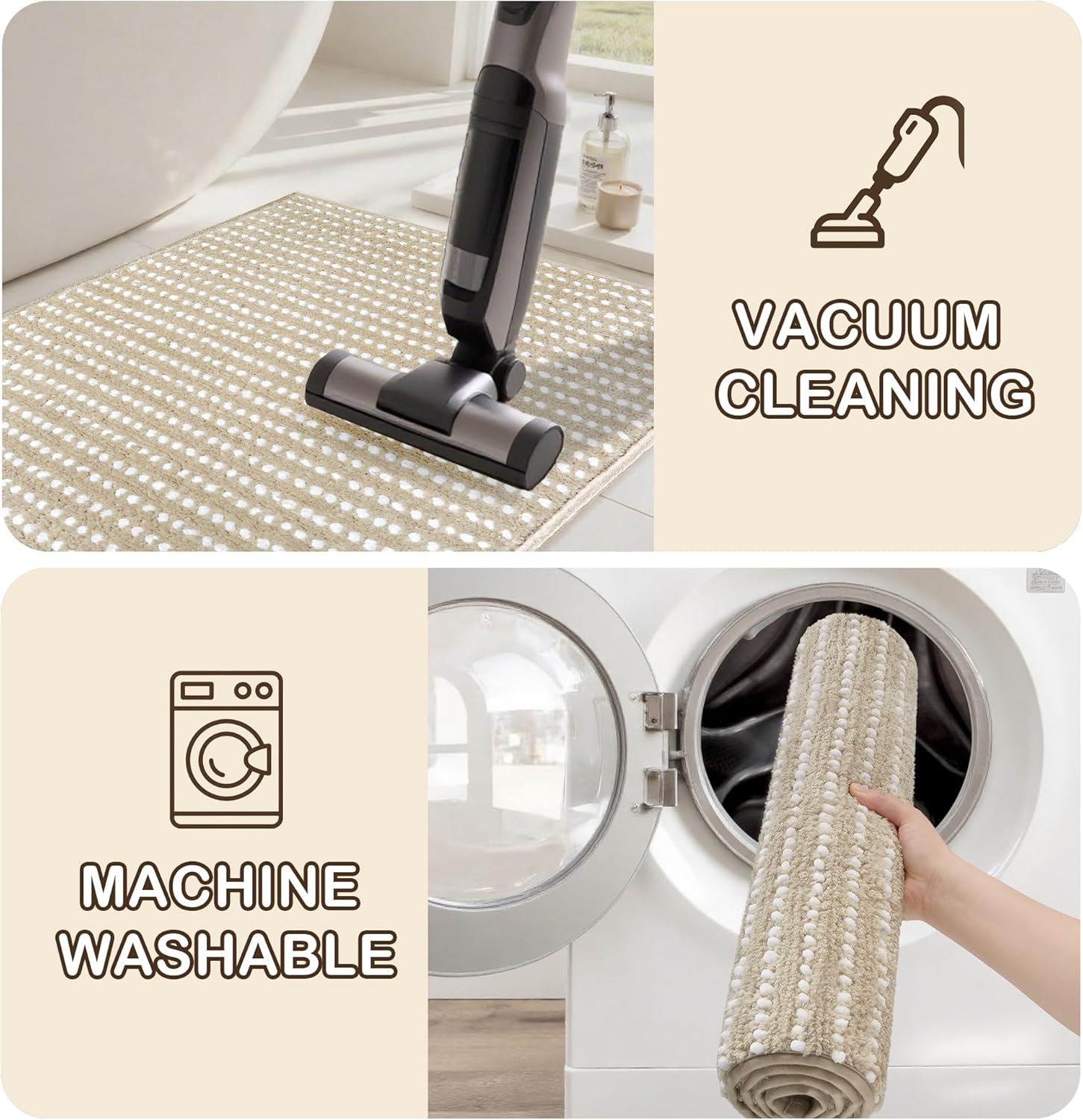 Tyrot Ultra Absorbent Bathroom Rugs,24x36 Soft and Plush Polka Dot Bath Mats for Bathroom Non-Slip TPR Backing Bath Mat Machine Washable Khaki Bath Rugs for Floor, Shower, Tub and Laundry