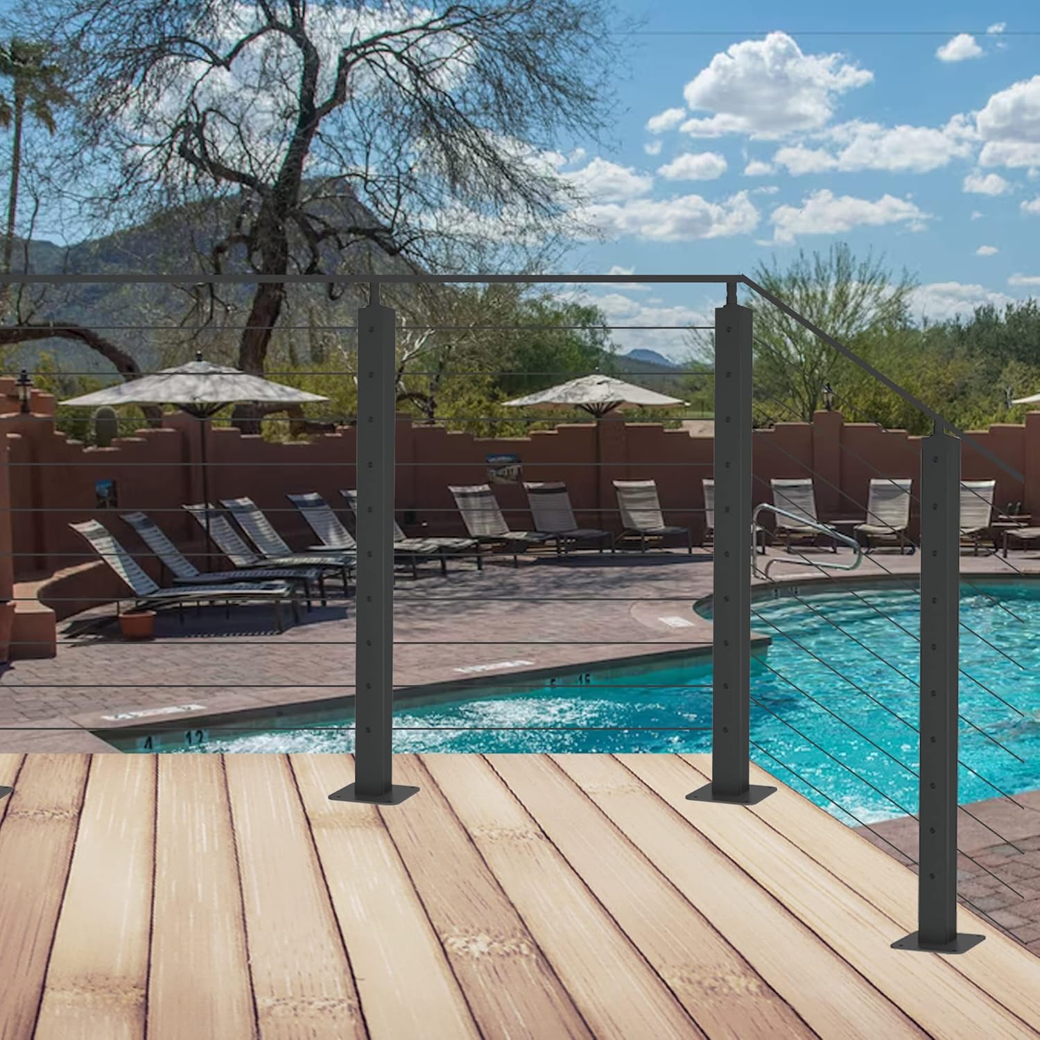 1 PC Cable Railing Post 36"x2"x2"（Square Column 33"） Stainless Steel Black Finish, for Stairs and Deck handrails，can be Installed on Wood or Concrete Floor. (Corner Post, Black)