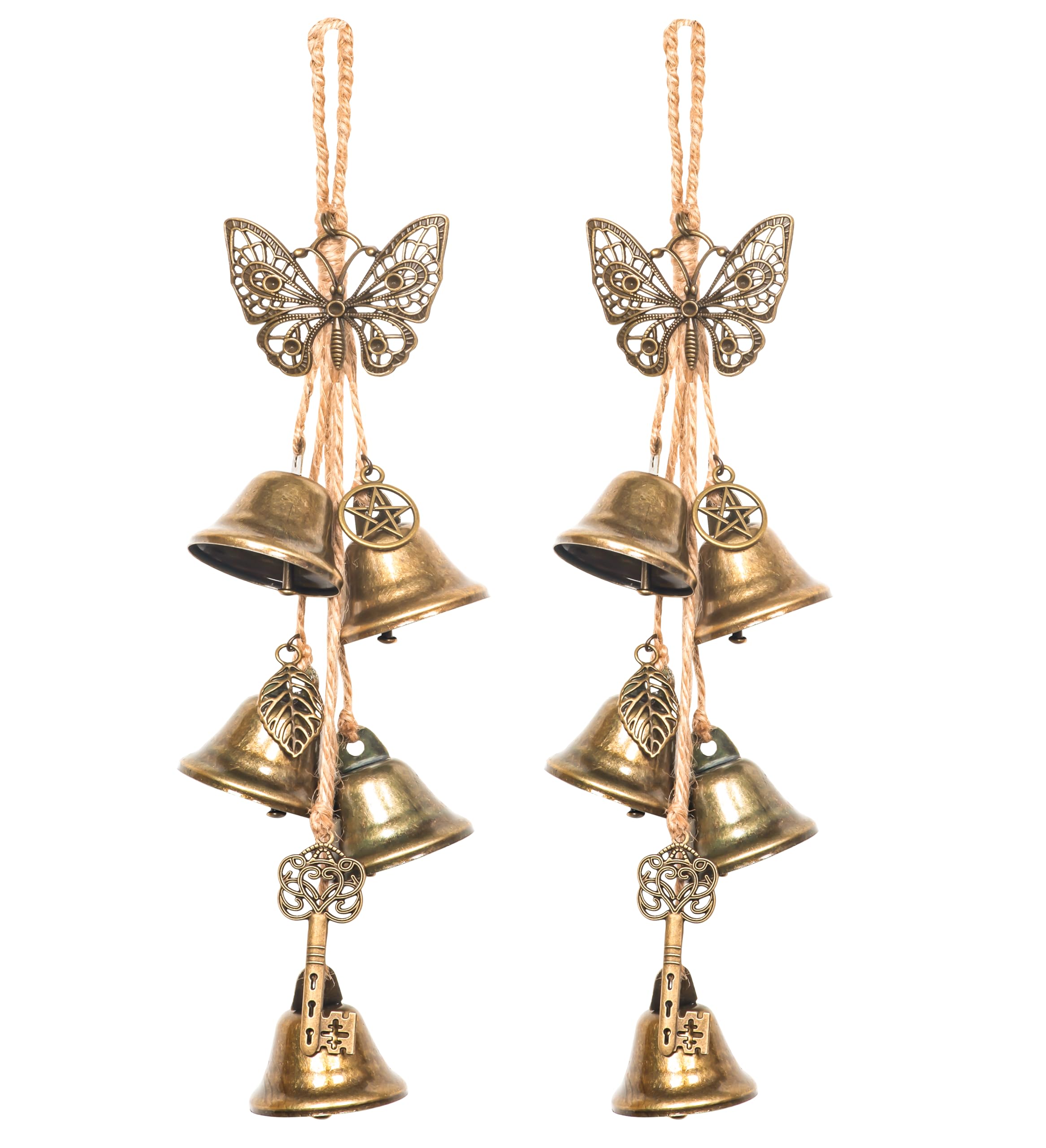 2PCS Witch Bells for Door Knob Protection,Witch Bells Door Hanger Pagan Bell,Hanging Witch Bell Wiccan Magic Wind Chimes for Home Protection(Butterfly Bell Set)