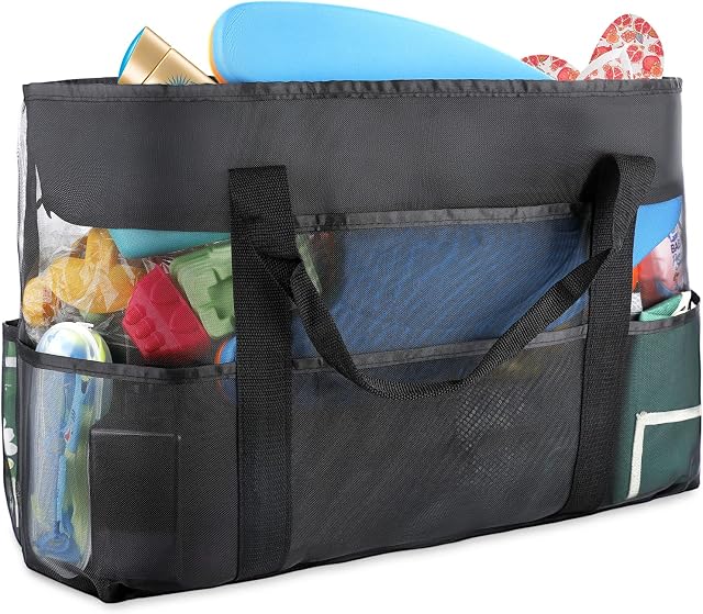 Extra Large Mesh Beach Bags, 70x18x37 cm Large Mesh Beach Tote Bag for Outdoor, Beach Picnic Swimming Pool Shopping, Multi-Functional Sand Toys Storage Bag,Folding Shoulder Bag