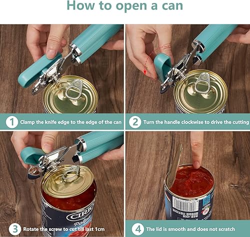 Miniatura 6 de Abrelatas manual, abrelatas de acero inoxidable, apto para alimentos, tapas de lata multifunción con mango antideslizante y perilla grande, borde