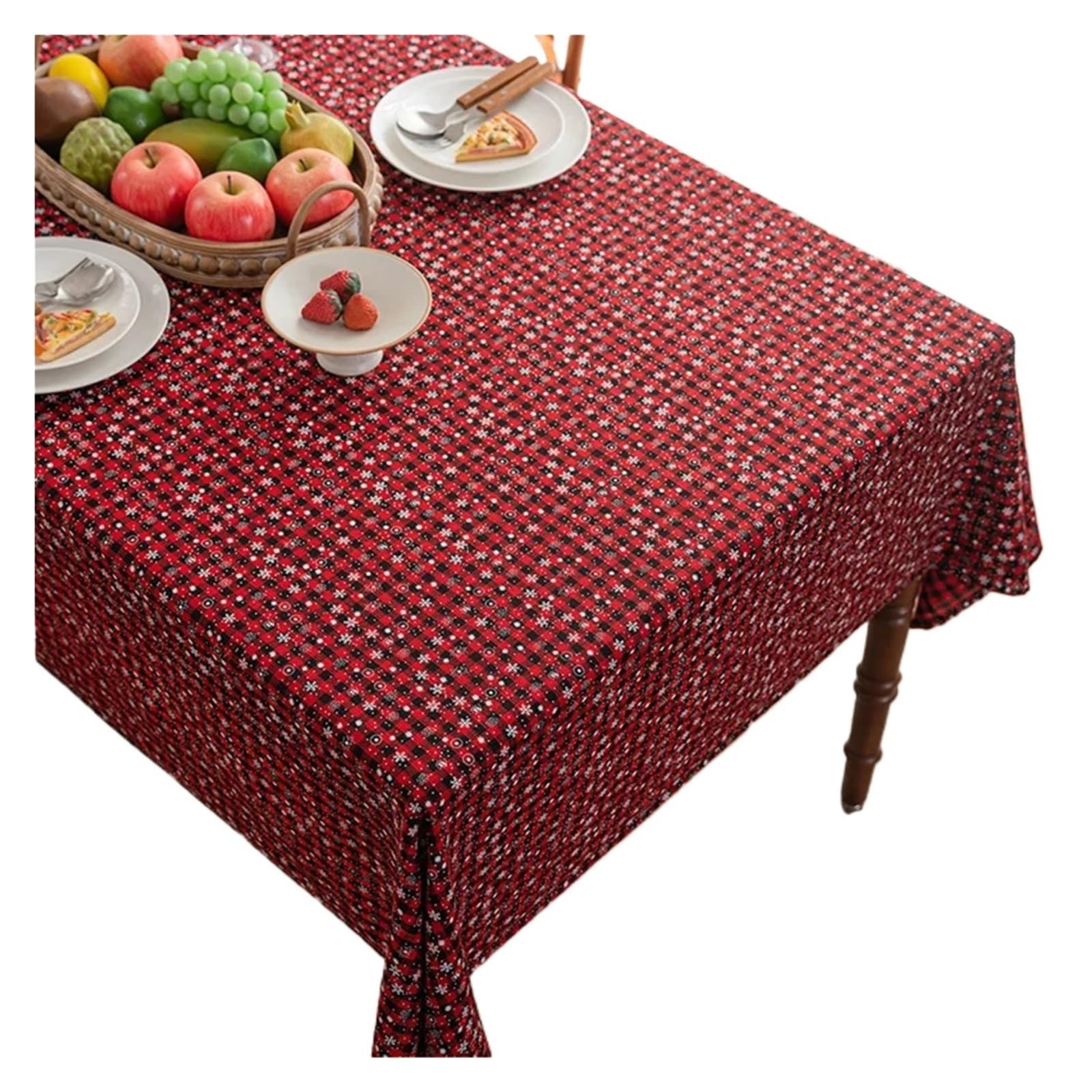 BTGYTTKL Checkered Tablecloth Tartan Red Plaid Snowflake Tablecloth Washable Checkered Rectangle/Round Fabric Table Cloths Holiday Decorations