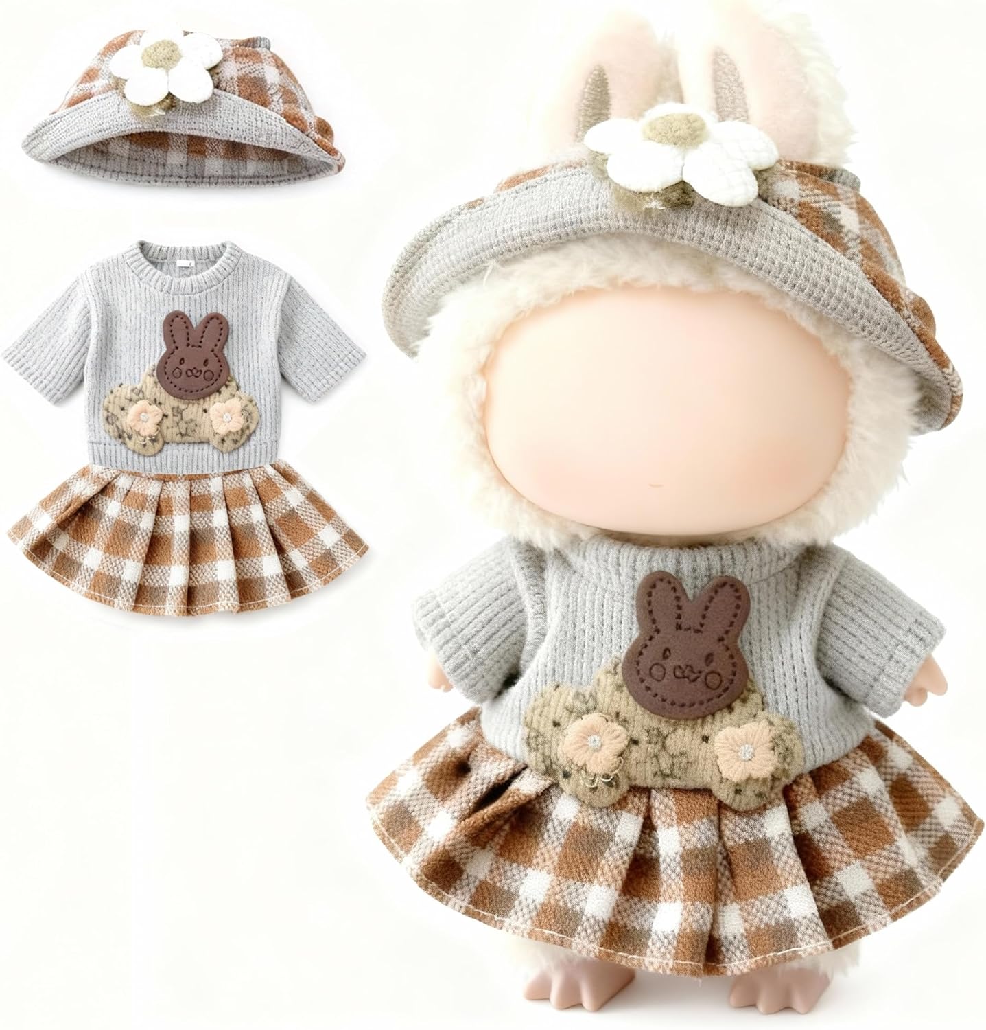 Doll Clothes for Labubu 15cm/17cm Dolls,Outfit for Labubu,Dress and Hairpin Set for Labubu Dolls Cute Stylish Dress Up Set(NO Doll)