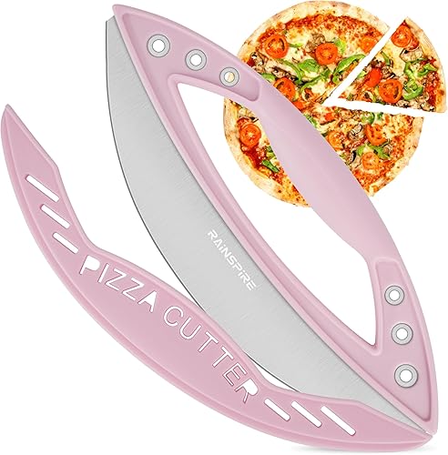 Rainspire Cortador de pizza de 12 pulgadas, hoja basculante de acero inoxidable para pizza con tapa, cuchillo de pizza de hoja afilada, apto para
