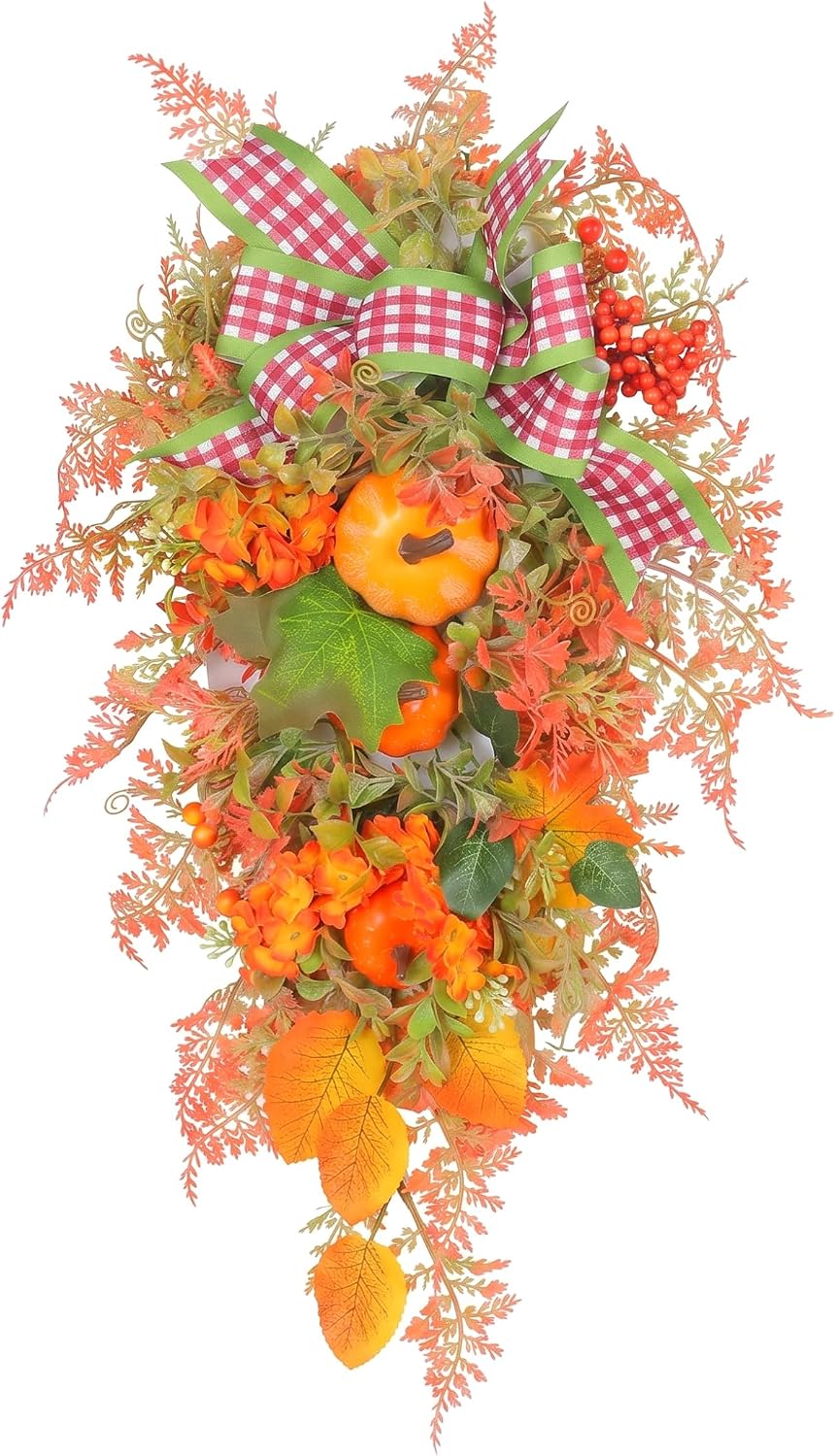Fall Swag for Front Door Easy Hanging Upside-Down Christmas Wreath