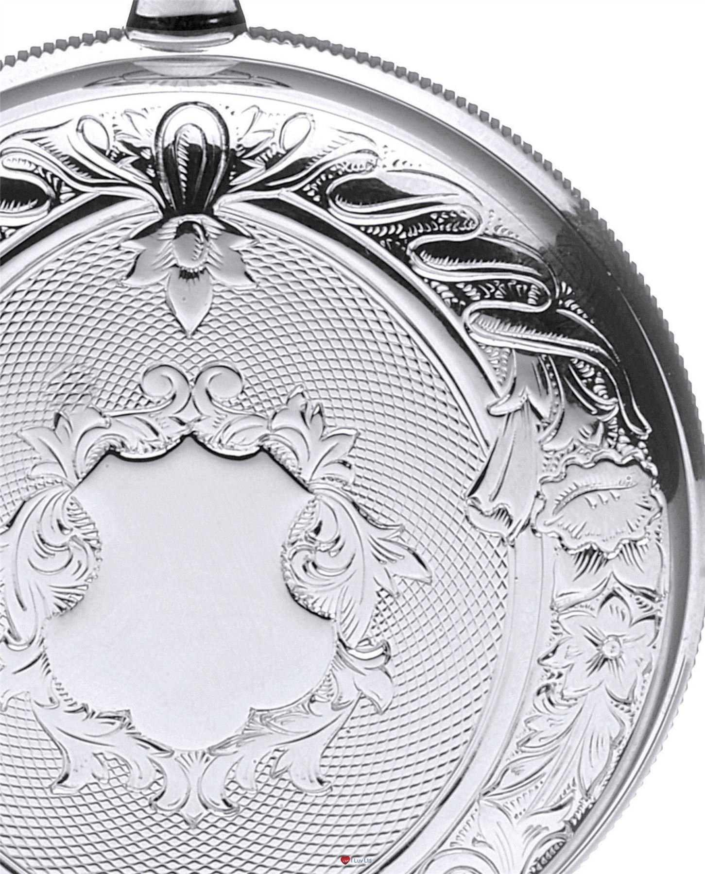 I LUV LTD Ornate Hunter Skeleton Pocket Watch 17 Jewelled Mechanical Chromed Case - Gift
