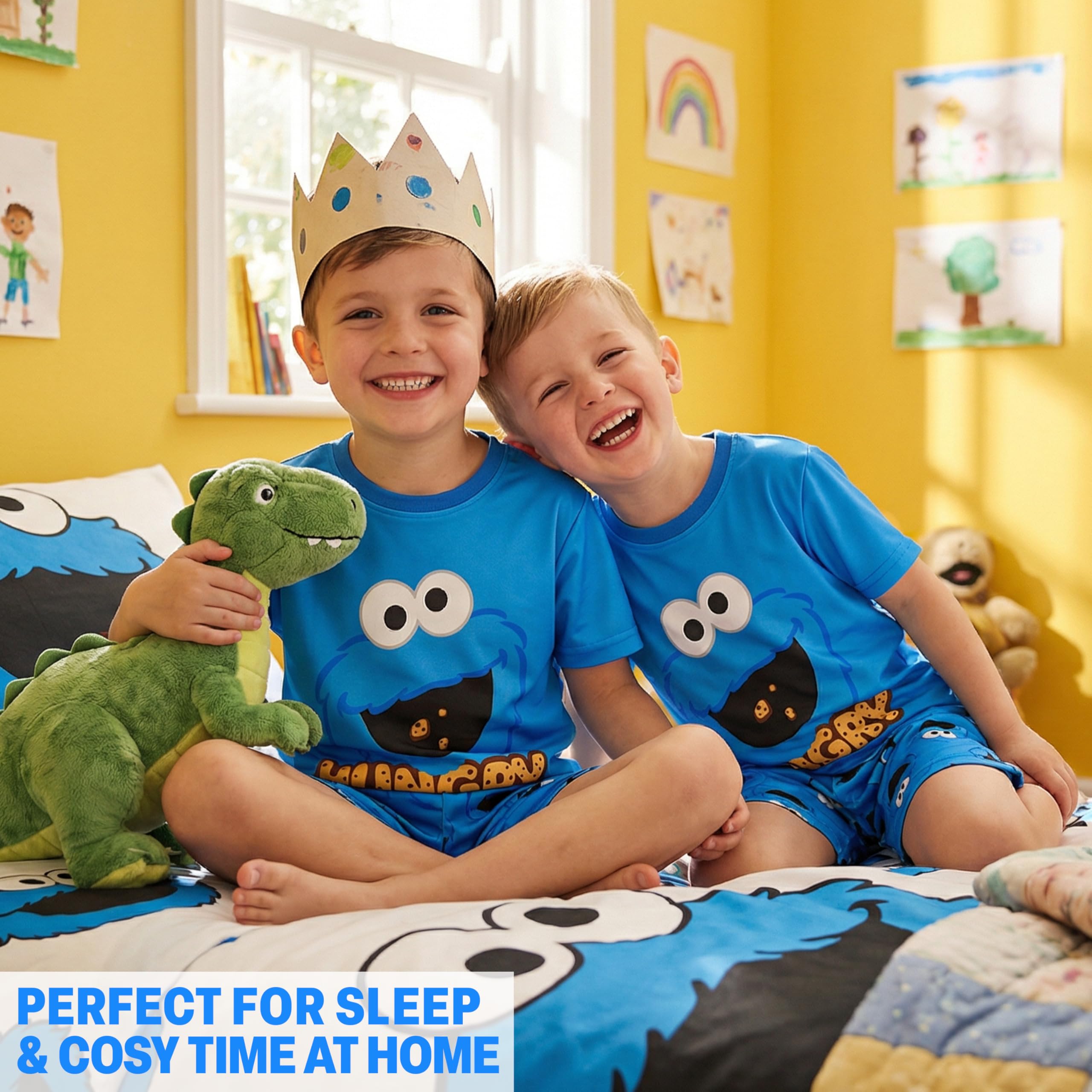 Get Trend Barrio Sesamo Pijama Niño 1-4 Años, Conjunto Verano de Pijama Corto, Camiseta Manga Corta y Shorts, Ropa de Dormir