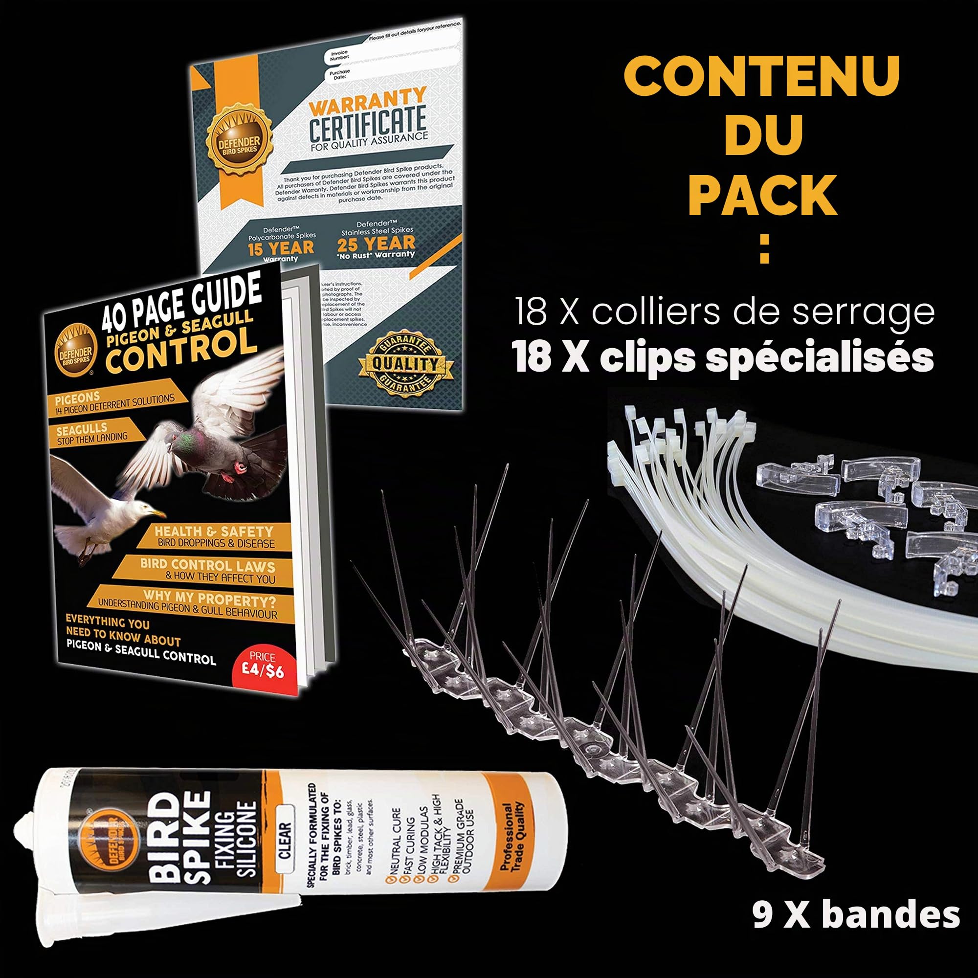 Defender Bird Spikes Defender Antenne TV | Lot de 5 mètres avec Attaches adhésives | Guide de Dissuasion des Pigeons de 40 Pages, 2