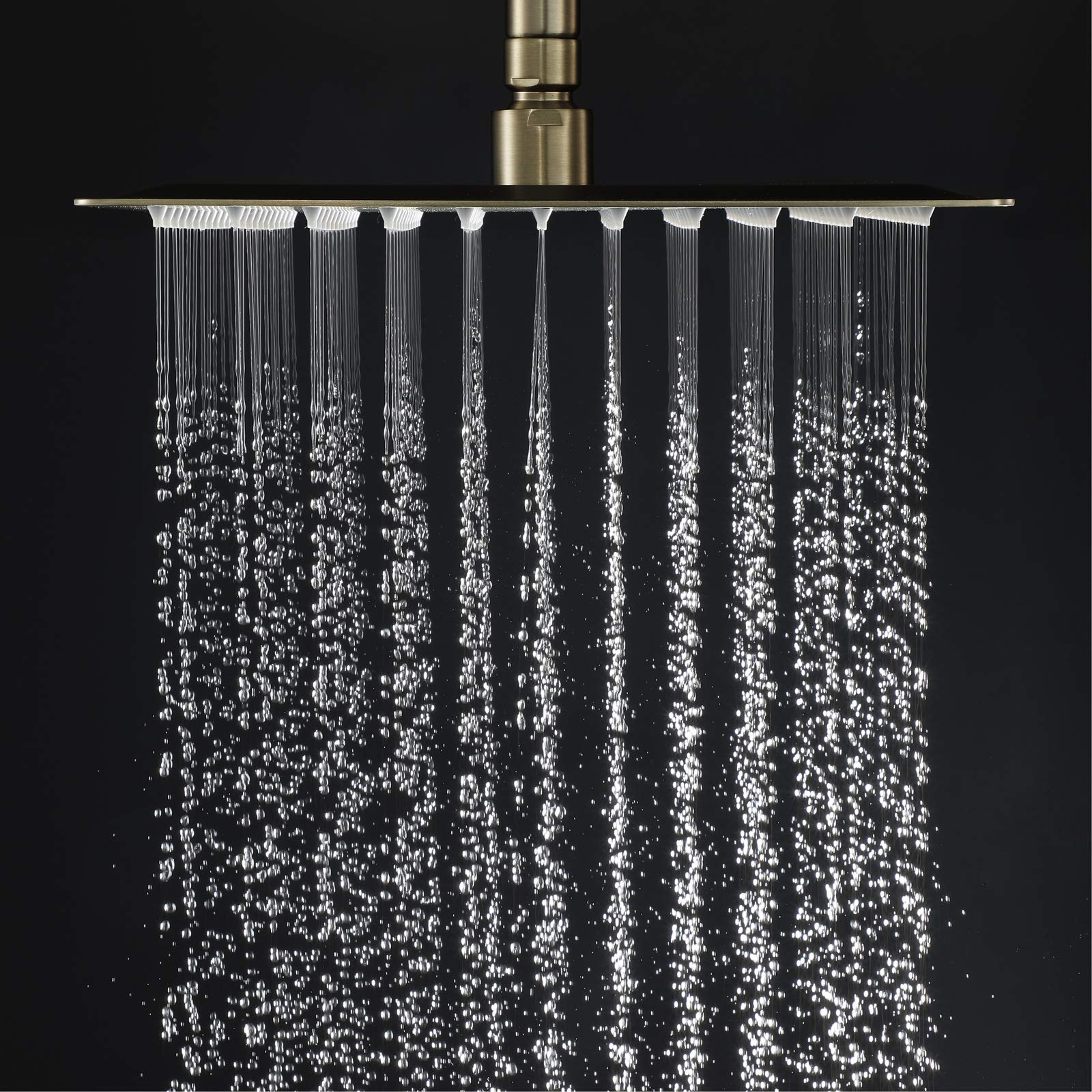 Alcachofa de Ducha, 10 Pulgadas Cuadrado Alcachofas Fijas para Ducha de Alta Presión 304 Acero Inoxidable Oro Cepillado Ultra Delgado Rociador Ducha Efecto Lluvia