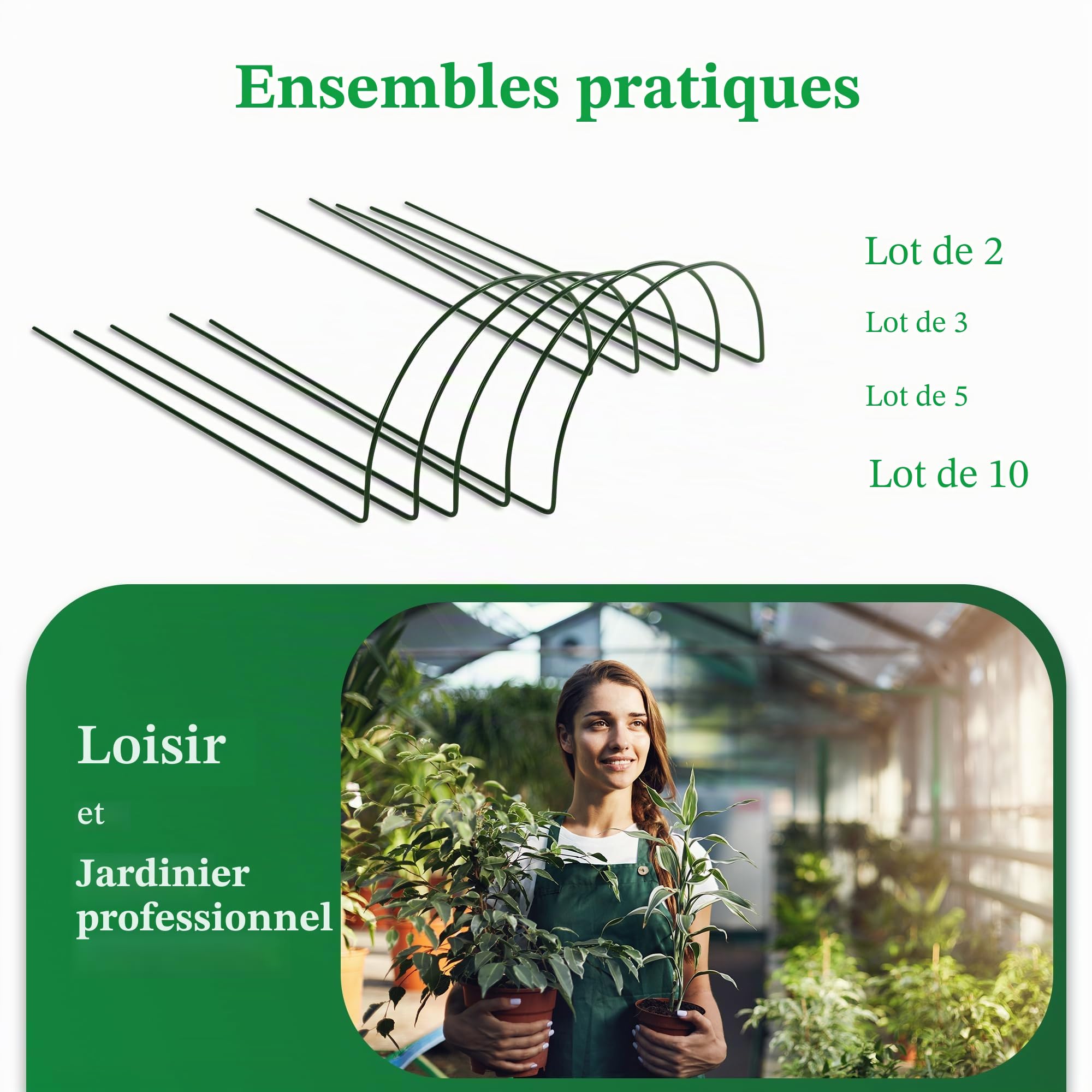 Novatool Lot de 5 supports pour arbustes semi-circulaires de 100 cm de haut et 40 cm de haut - Vert
