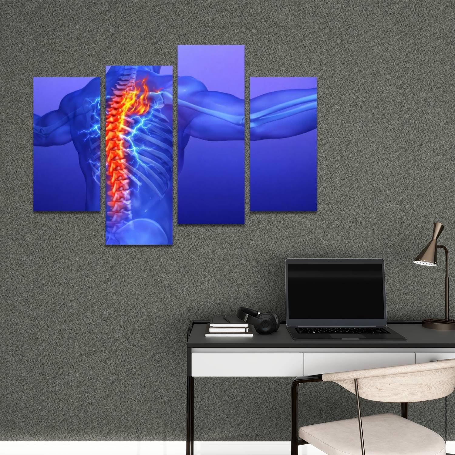 Canvas Wall Art Painting Pictures Human Spine musculatures and Pictures Modern Artwork Framed Posters for Living Room Ready to Hang Home Decor 4PANEL