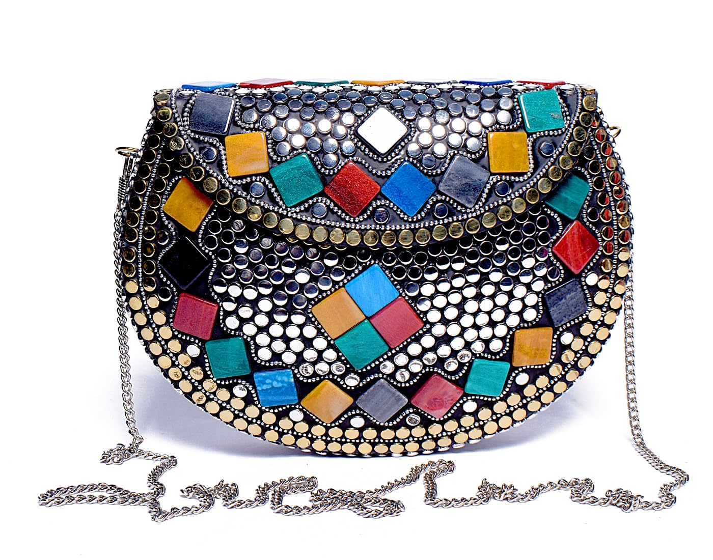 Gloflo Brass Metal Clutch Sling Bag, Vintage Stone Mosaic Design, for Bridal Occasions (Design-2) (B0D9BYN2C8) Amazon Price History, Amazon Price Tracker