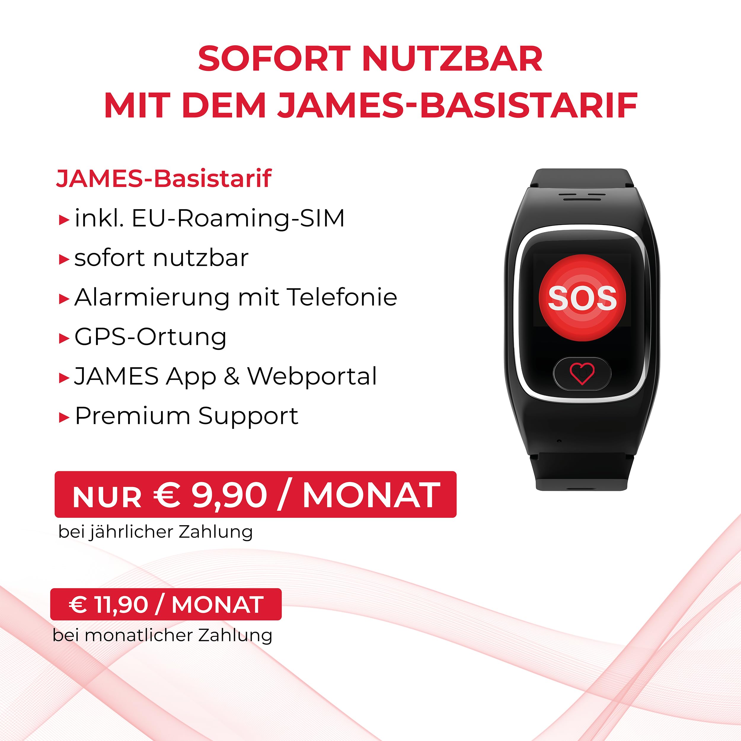 James B8 Notruf- & Sicherheitsuhr für Senioren (Schwarz) mit GPS, Sturzerkennung, SOS-Knopf, Pulsmessung & Gesundheitsfunktionen, Familien-App, lauter Alarm, inkl. SIM-Karte & 2 Gratis-Monate Tarif