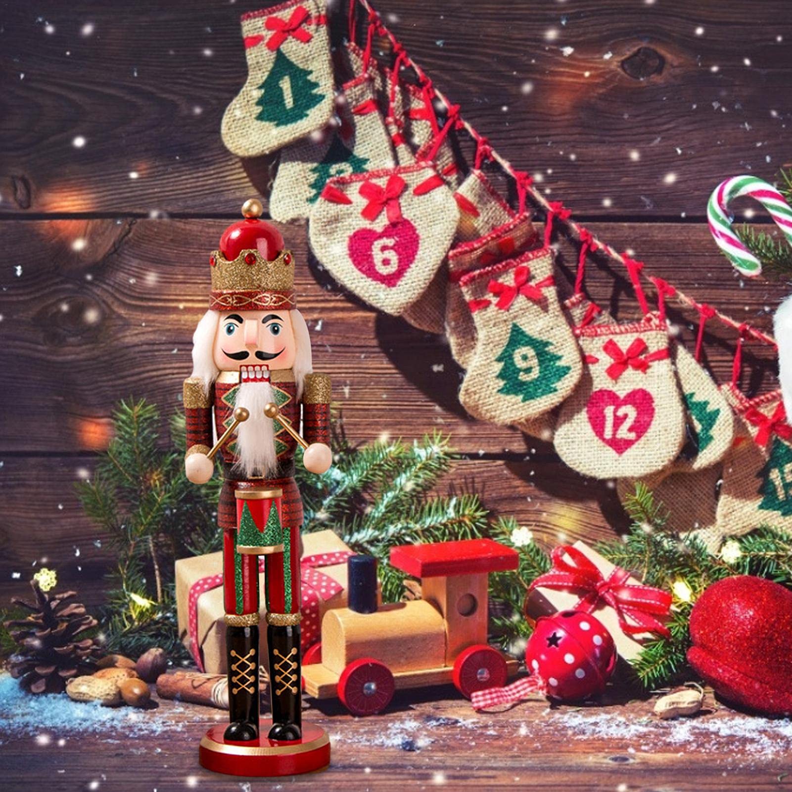 Casse-noisette Décoratif Noël 38 Cm - Soldat Avec Chapeau Gâteau, Bois Massif, Décoration Cheminée, Fêtes
