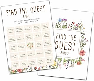 Wildflowers Wedding Shower Games, Find The Guest Bingo Bridal Shower Games Cards, Spring Flowers Bachelorette Party Game Ideas, Engagement Party Supplies & Activity, Set of 30 Cards -A09