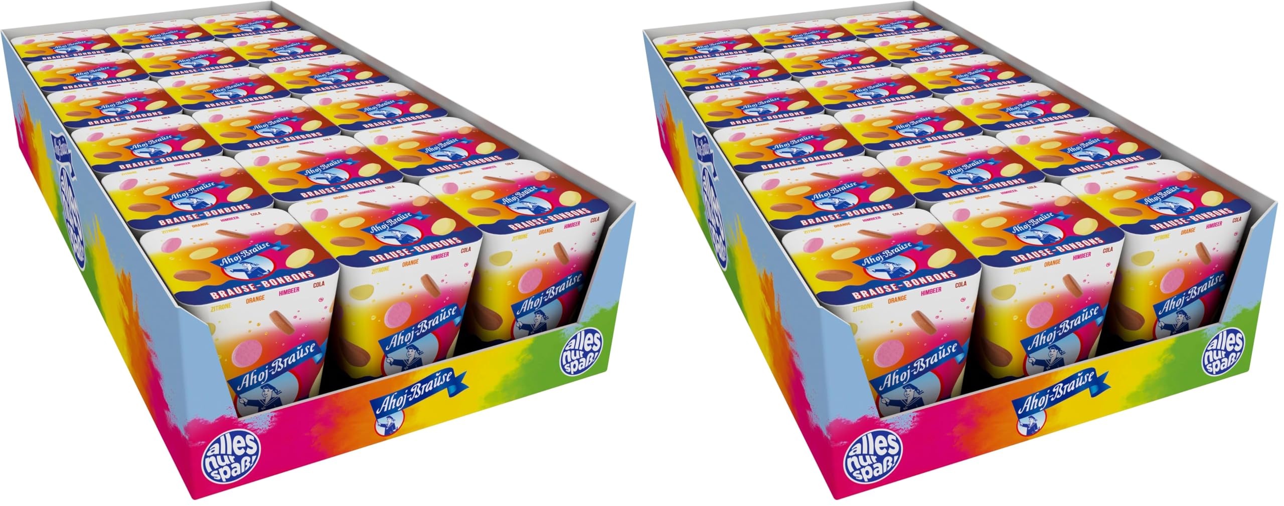Frigeo Ahoj-Brause Bonbons – Frucht-Bonbons in vier prickelnden, süß-sauren Geschmacksrichtungen, Brause-Drops zum Lutschen mit Fruchtaroma, vegan, im Vorrats-Pack, 18 x 125 g (Packung mit 2)