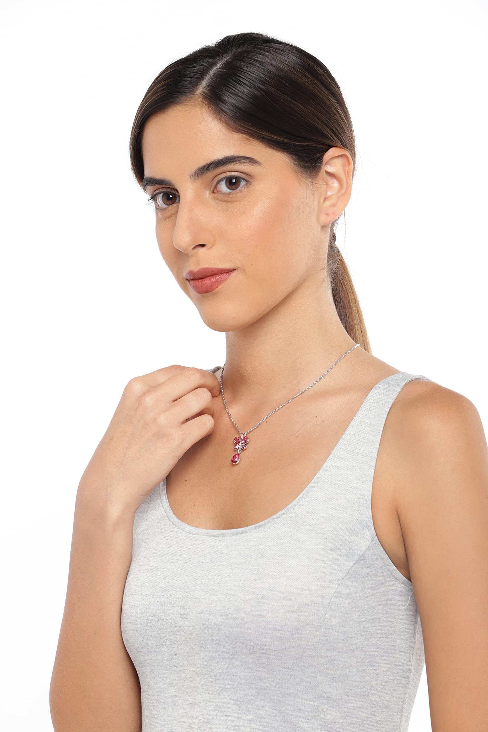 Rhodium Plated Butterfly Pendant with Crystals
