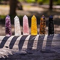 Vista 7 de Healing Crystal Wand Set of 6 Orgonite Includes 3 Amethyst Crystal, Tigers Eye, Rose Quartz, Black Tourmaline Stone, Citrine and Clear Quartz