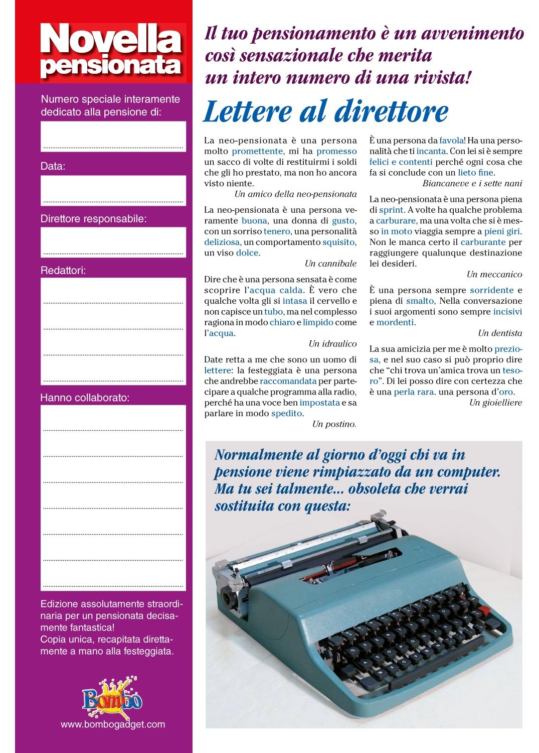 Bombo Glückwunschkarte „Die Rentnerwoche“ – 8-seitige Magazin-Karte, 21x30 Cm, Witzig & Ironisch Zum Ruhestand