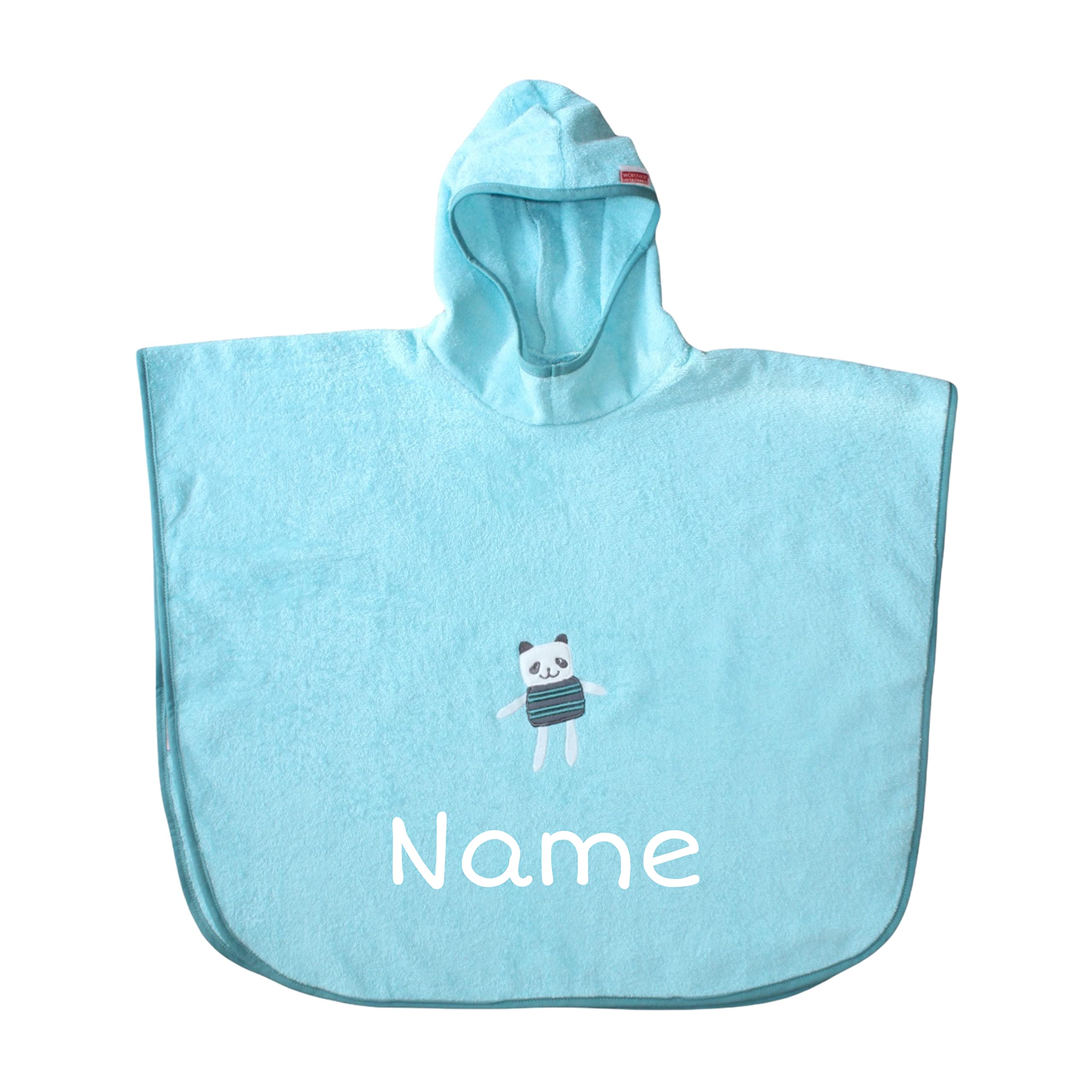 SET Kinder Poncho + Waschlappen personalisiert | 100% Baumwolle | personalisiert mit Namen | Baby Kapuze Bademantel Kinder | Badeponcho | Kinder Badetuch | bis 7 Jahre (Bär Mint)