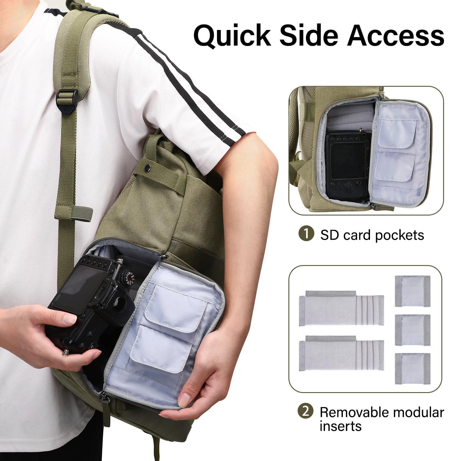 Mochila para cámara DSLR/SLR/SLR/sin espejo con soporte para trípode y compartimento para laptop de 15 a 16 pulgadas y mango de poliuretano, mochila de lona para fotografía compatible con 3
