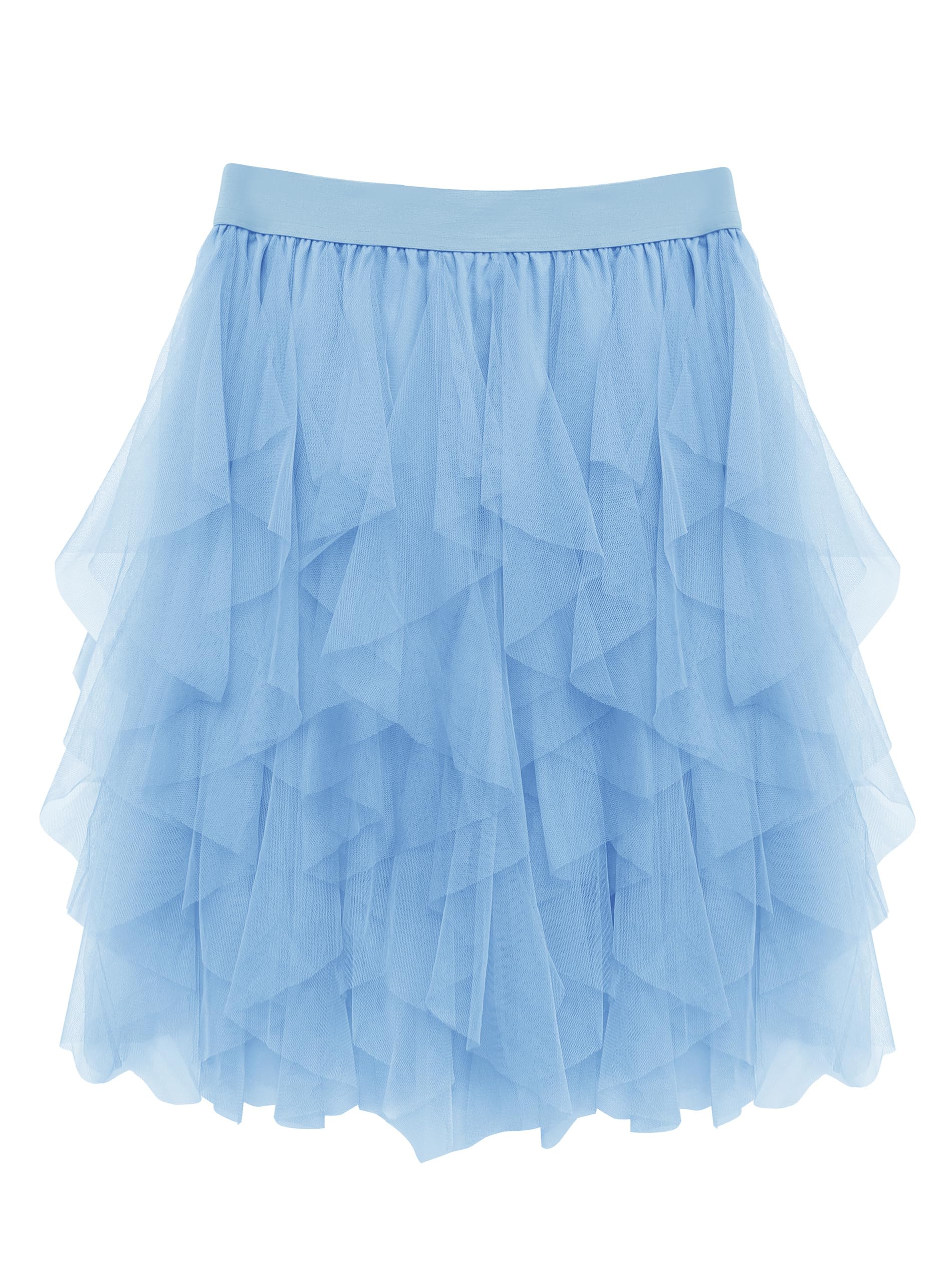Wikoan Tulle Skirt Women Multilayer Mesh Irregular Pleated Knee-Length Festival Party Skirt for Halloween Christmas Daily,Light Blue,2XL-3XL