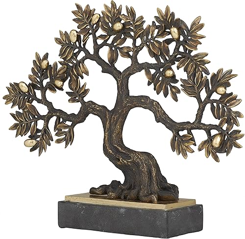 Miniatura 14 de Deco 79 Escultura de árbol de Polystone con base negra, 10 x 4 x 13 pulgadas, bronce