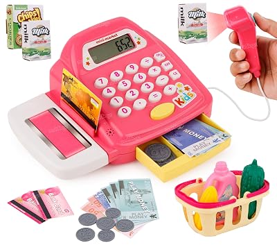 Zest 4 Toyz Mini Cash Register with Lights & Sounds for Pretend Play Electronic Toy Set with Scanner Shopping Basket Gro