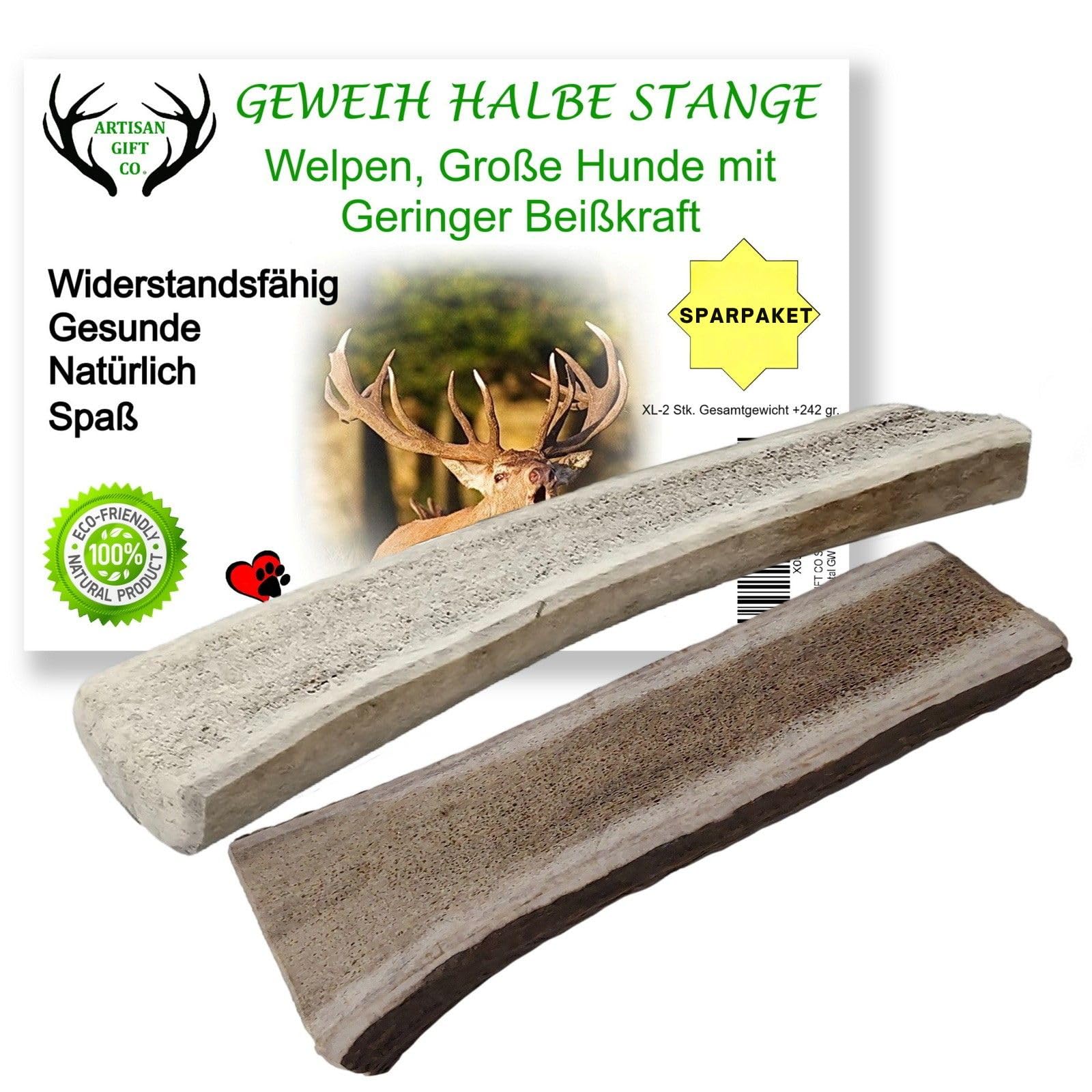 ARTISAN GIFT CO Halbiertes Geweih für Hunde, halbiertes Hirschgeweih für Welpen, XL - 2 st.