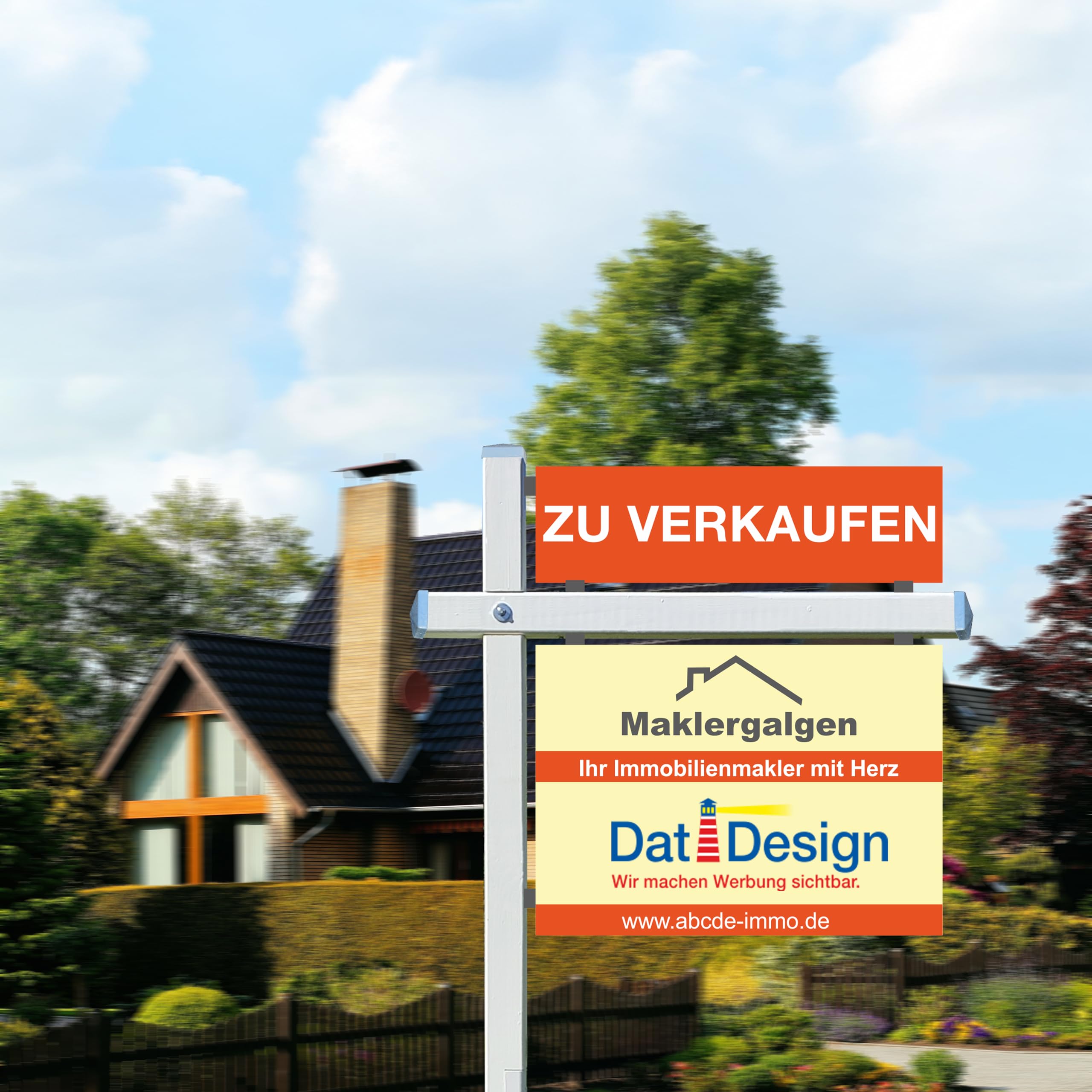 Maklergalgen aus Holz – Werbegalgen/Schilderhalter für Außenschilder – gewerblich – inkl. Erdspieß & Schildern
