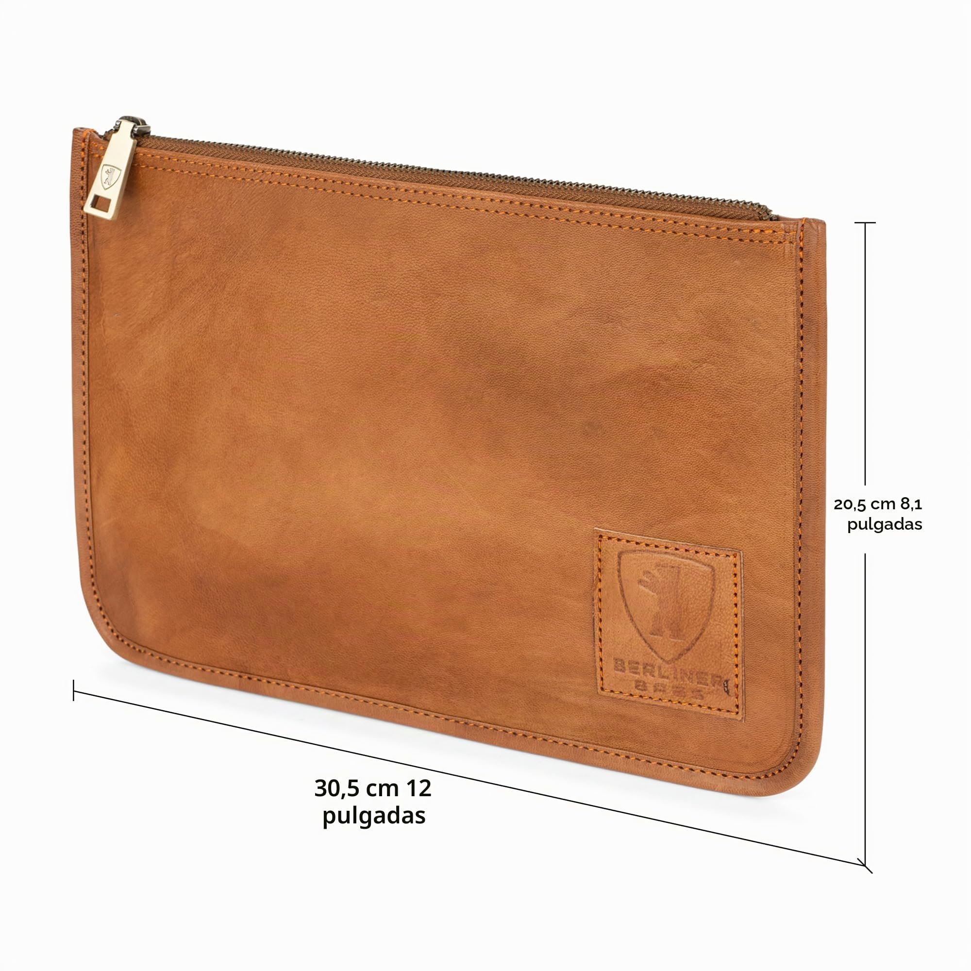 Berliner Bags Theo XL Cartera Organizador de Piel Auténtica para Documentos y Pasaporte, Portafolios de Viaje con Cremallera YKK, Correa de Muñeca Desmontable y Forro de Algodón – Marrón