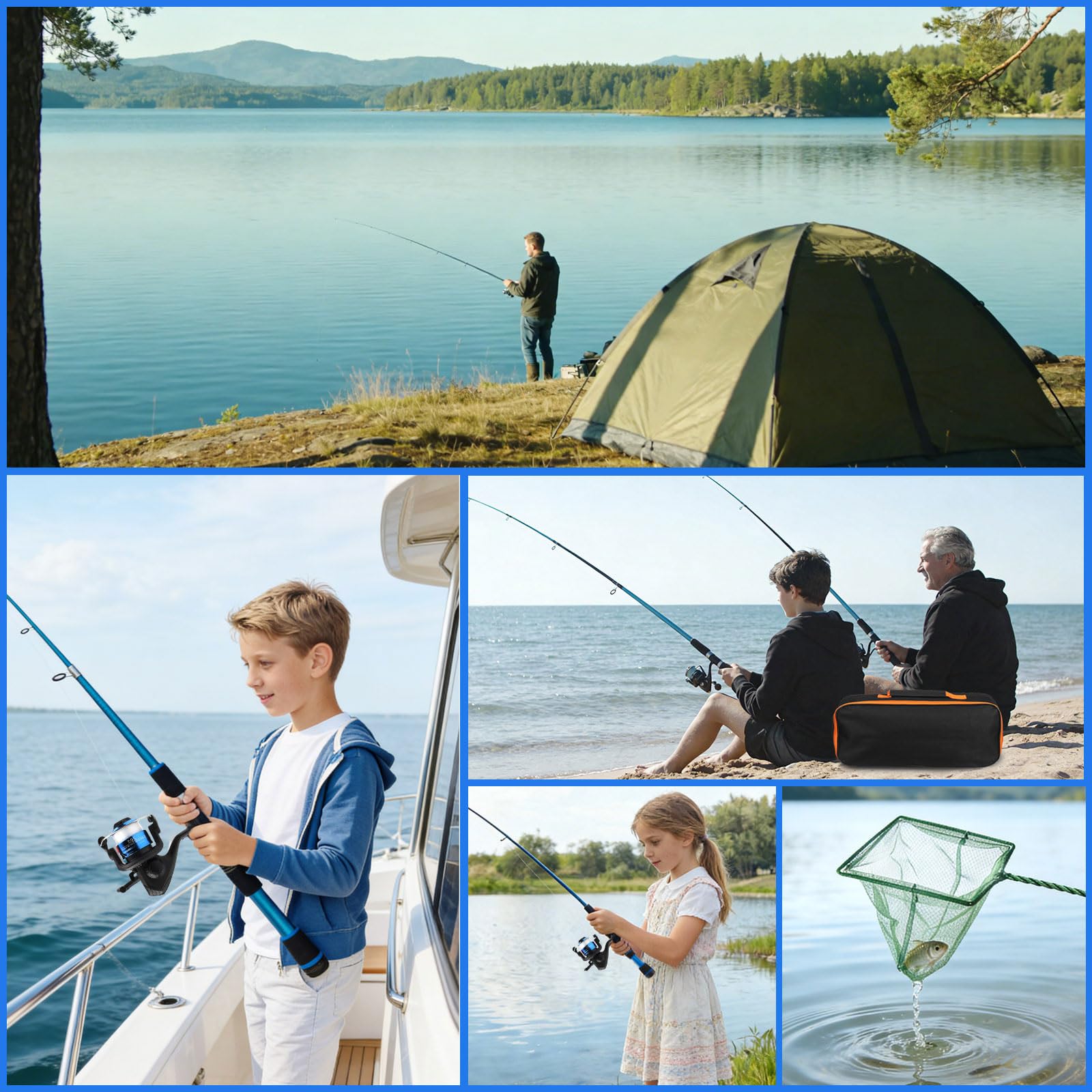 Kit de Pêche Enfant 55 Pièces Canne à Pêche Enfant Télescopique 1,8m avec Moulinet Leurres Épuisette et Sac de Transport Débutant Garçon Fille dès 3 Ans