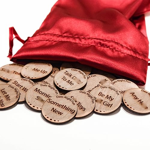 Juego de intimidad para parejas de 72 piezas – Fichas románticas de actividad de madera para una cita nocturna – Explora cosas nuevas juntos – Bolsa