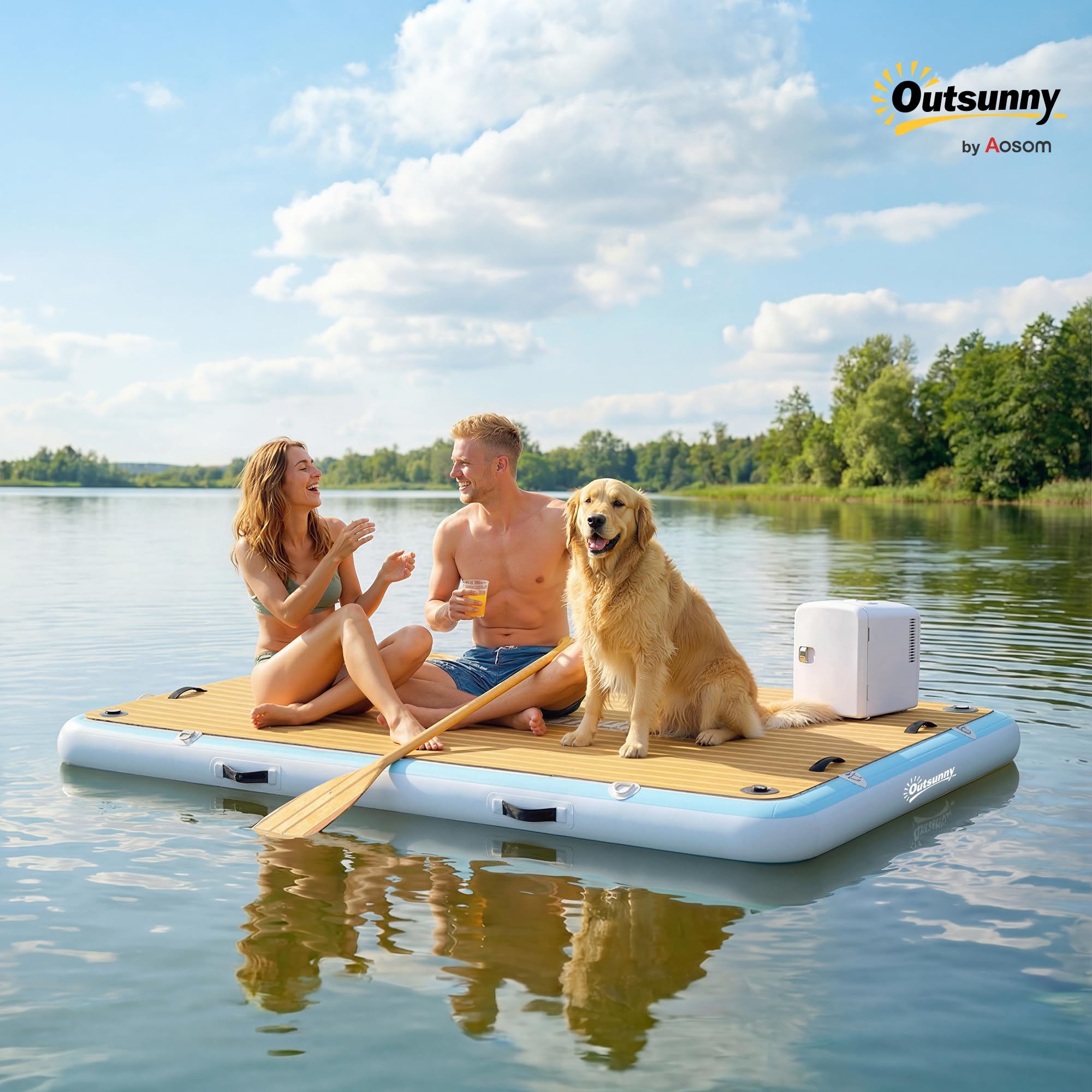 Outsunny Aufblasbares Dock Schwimmdock 2,4x1,8m Aufblasbar Schwimmende Plattform für 4-6 Personen mit rutschfest Oberfläche Abnehmbarer Leiter Luftpumpe Tragetasche Wasser Dockplattform für See Pool