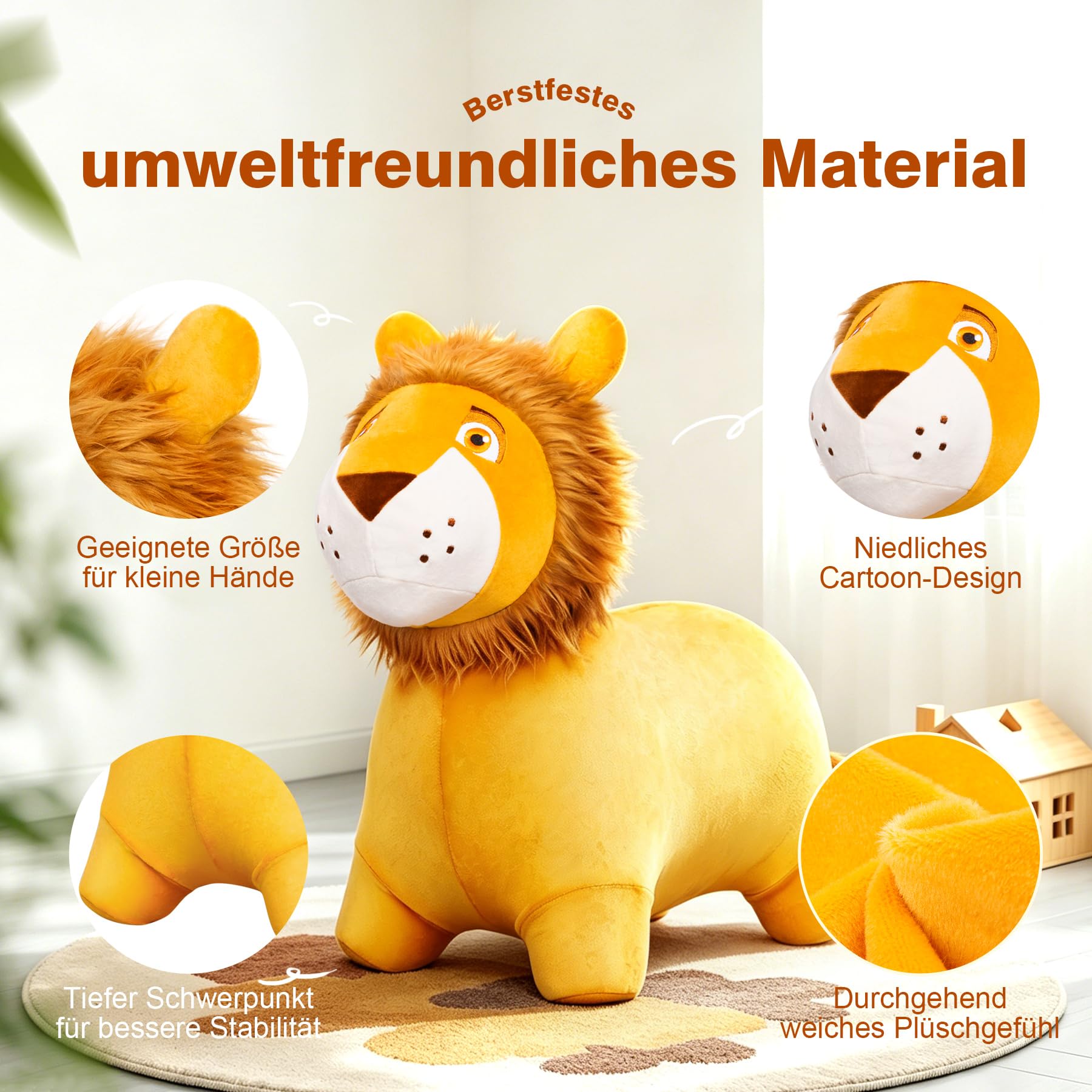 Vastoy Löwe Hüpftier für Kinder ab 1 Jahr Aufblasbar Hüpfpferd mit Pumpe | 100kg Belastbar Hüpftiere PVC Sprungpferd Springspielzeug für Innen Außen Garten Oster Weihnachten Geschenke Jungen Mädchen