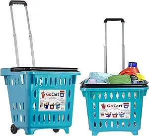 Teal Grocery Cart Shopping Laundry Basket on Wheels