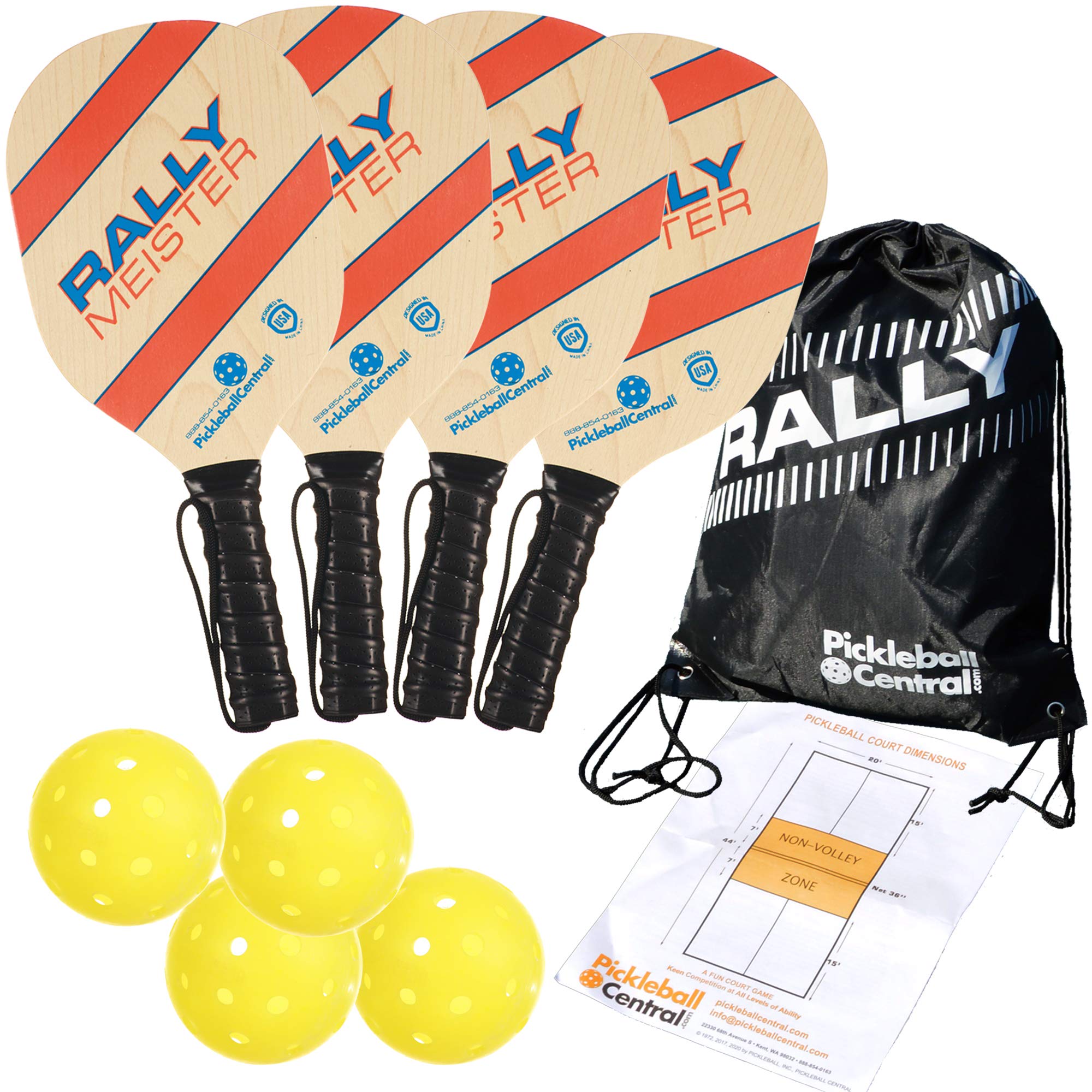 Rally Meister Beginner Wood Pickleball Paddle Set for 4 Play