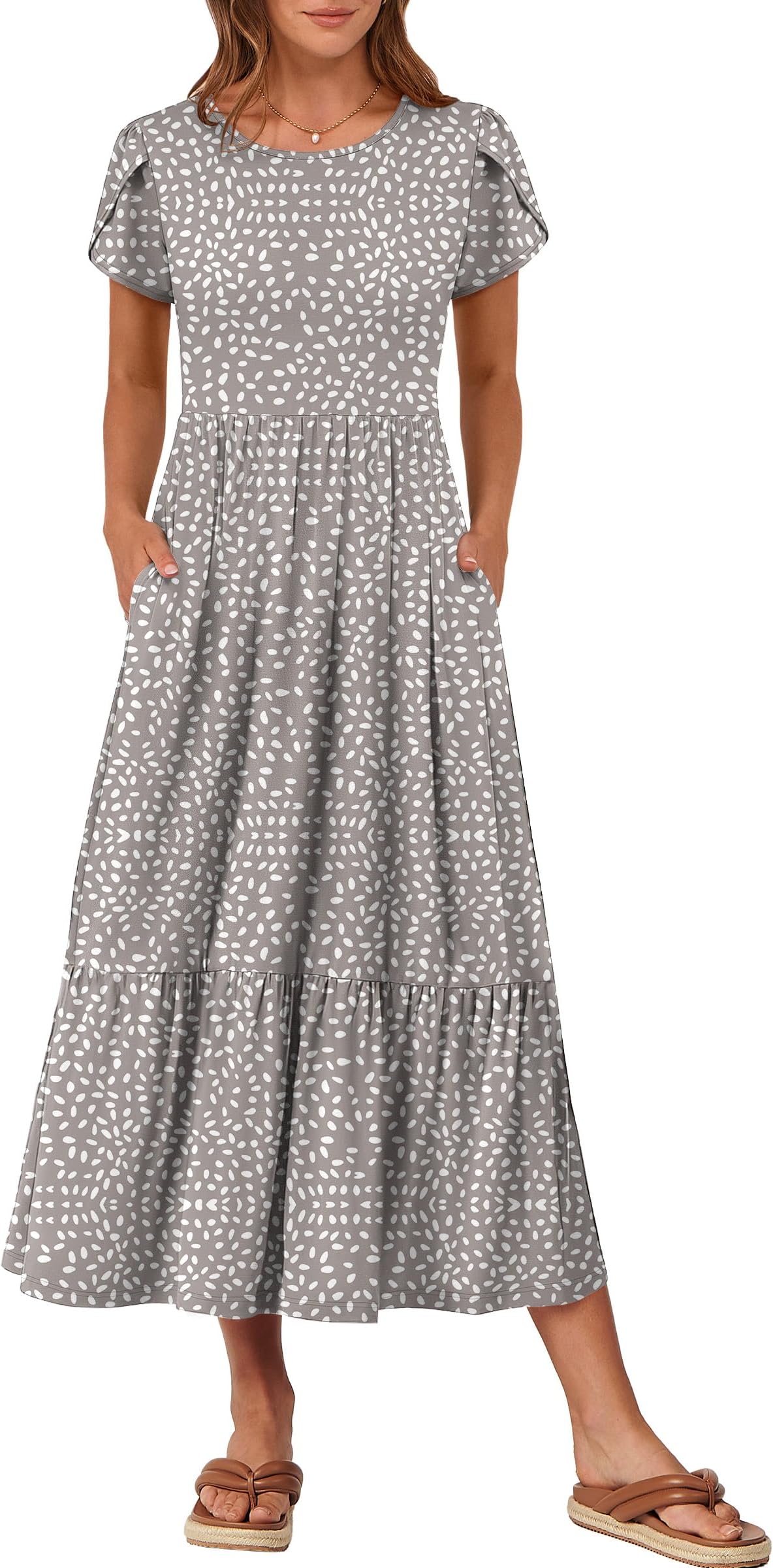 Women Summer Casual Short Sleeve Maxi Dresses A Line Flowy T Shirt Dress 2026 Beach Vacation Sundress with Pockets