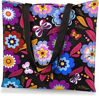 Sacola de lona feminina colorida borboleta grande bolsa sacola reutilizável de compras de mercearia bolsa de ombro resistente bolsas de mão para escola, trabalho, academia, praia, Multi